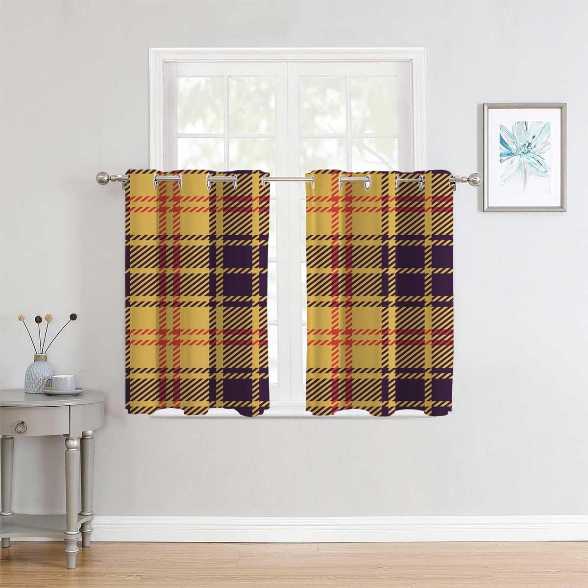 YANFENQI Cortinas para Habitacion Yellow Plaid Soundproof Blanket for Door Acoustic Blanket 55Inch Width by 55Inch Length,2 Panels