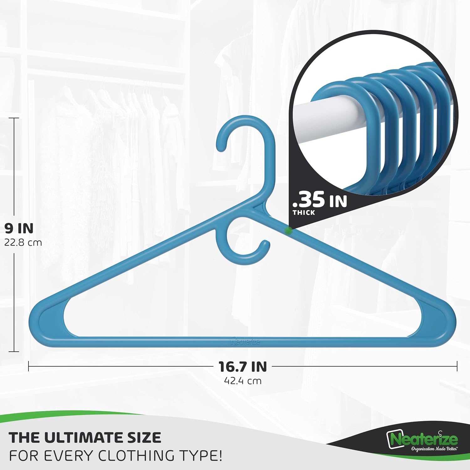 Perchas de ropa de plástico ultra resistentes – Azul – Perchas duraderas para abrigos, trajes y ropa (paquete de 38 – azul)