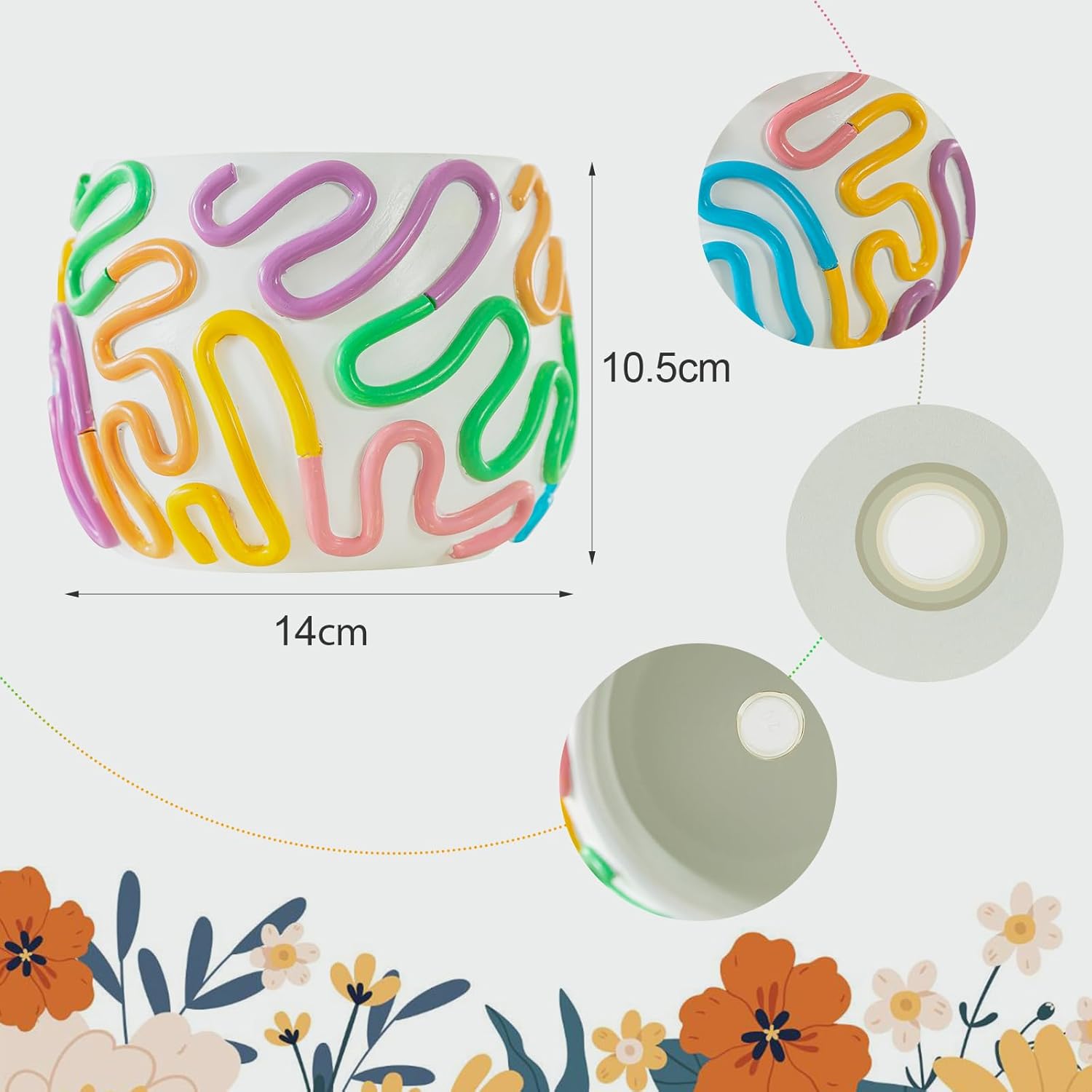 COTYNI Bonita maceta de arco iris con orificio de drenaje, macetas pequeñas de 4.2 pulgadas para plantas de interior y exterior, maceta única para