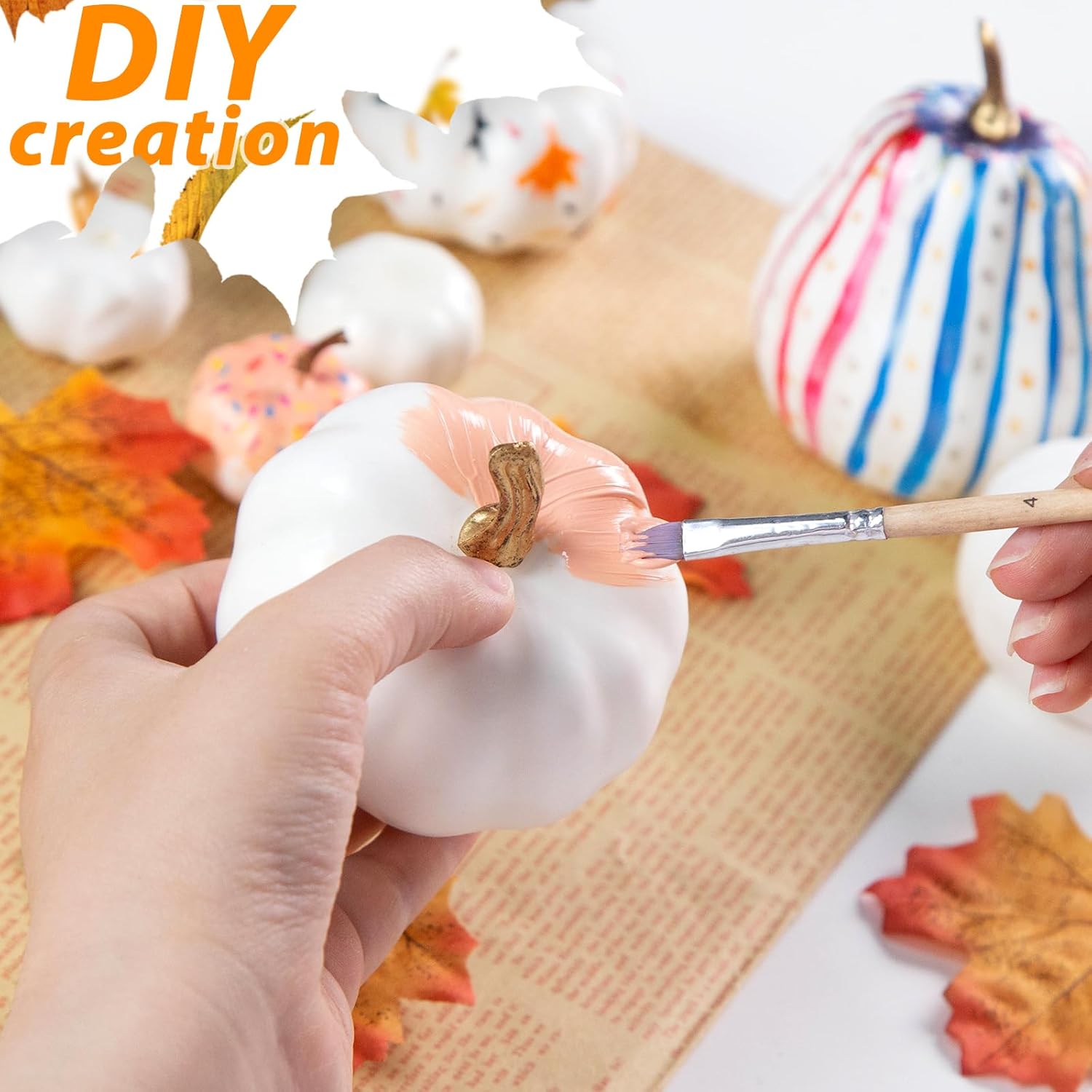 BigOtters 22 piezas de calabazas de otoño, calabazas artificiales, pequeñas calabazas falsas de espuma blanca y dorada para manualidades, Halloween,
