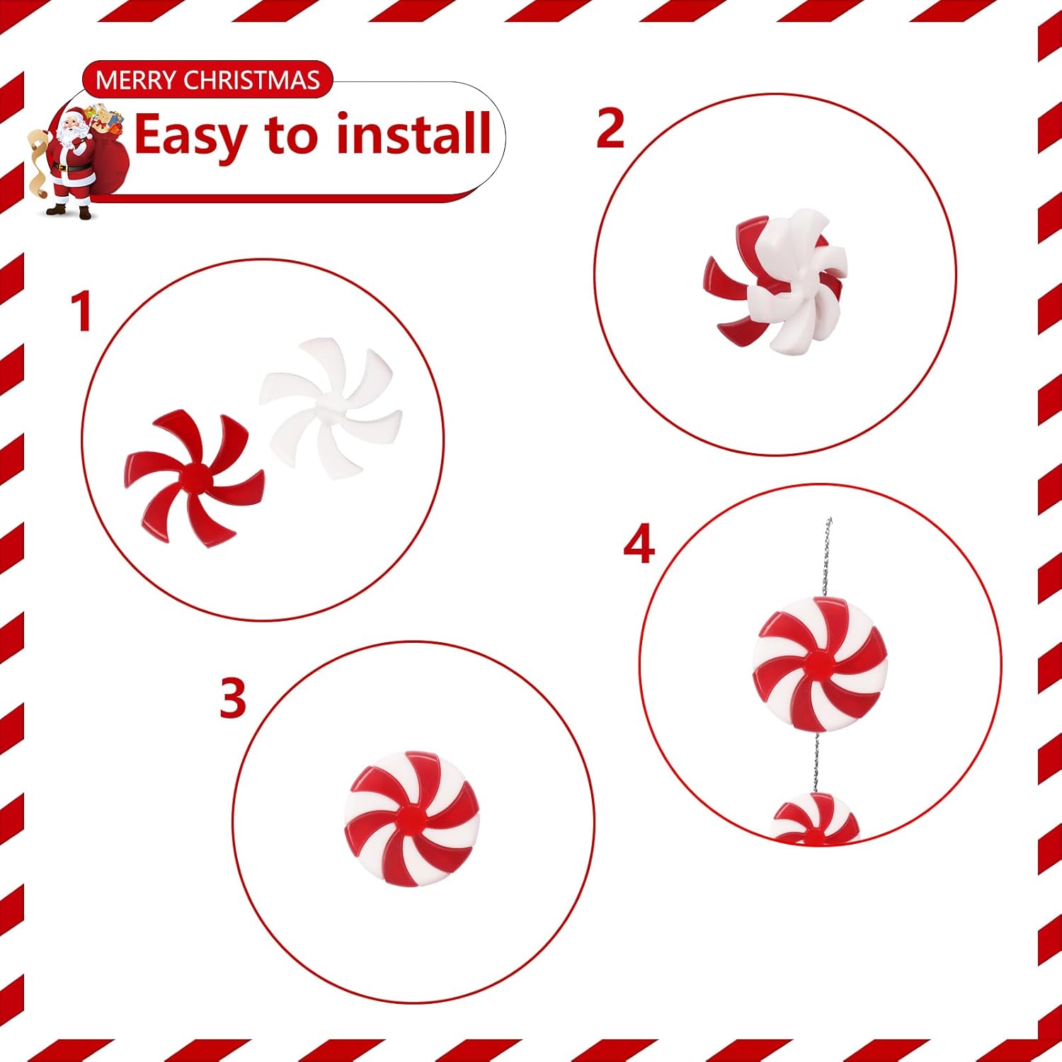 48 adornos de bastón de caramelo, adornos colgantes de Navidad, decoraciones de árbol de Navidad, adornos de plástico para muletas trenzadas para