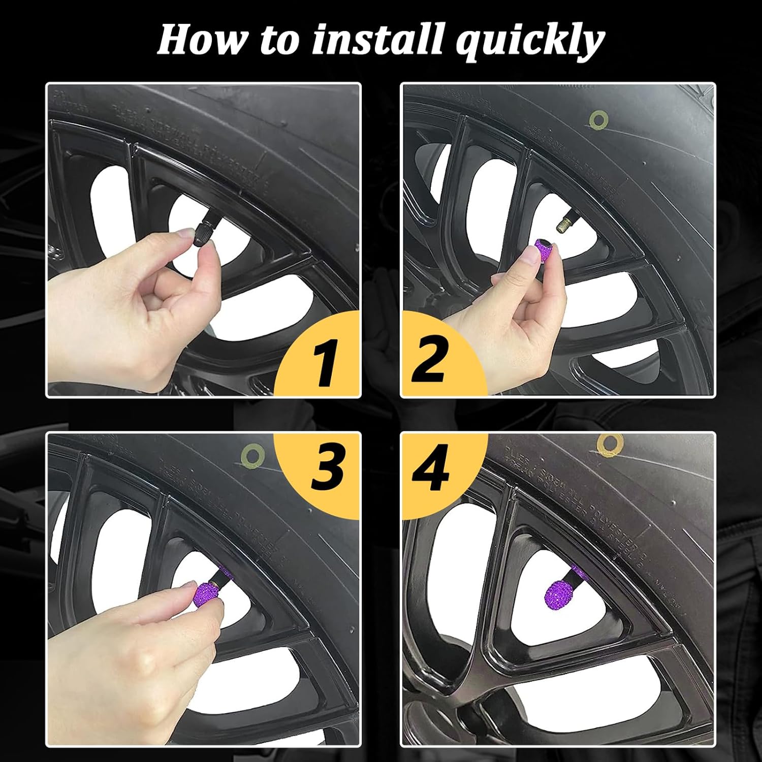 Bling Tapones para válvulas de neumáticos de automóvil, paquete de 4 cubiertas hechas a mano con diamantes de imitación de cristal brillante, tapas