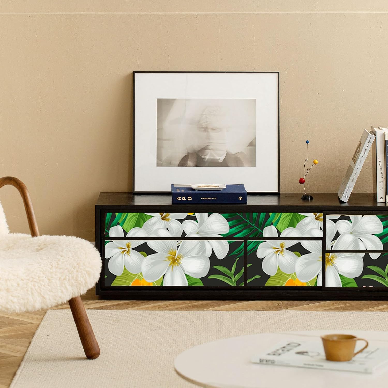 SinFung Home Papel tapiz floral para despegar y pegar de 17.7 x 118 pulgadas, papel tapiz floral de hojas tropicales, autoadhesivo, extraíble, papel