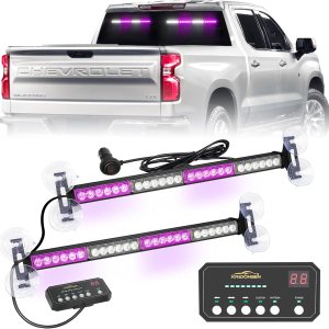 XRIDONSEN 2 barras de luz blanca y púrpura de 18.5 pulgadas para asesor de tráfico, 48 luces LED de advertencia de emergencia intermitentes, luces XRIDONSEN 2 barras de luz blanca y púrpura de 18.5 pulgadas para asesor de tráfico, 48 luces LED de advertencia de emergencia intermitentes, luces