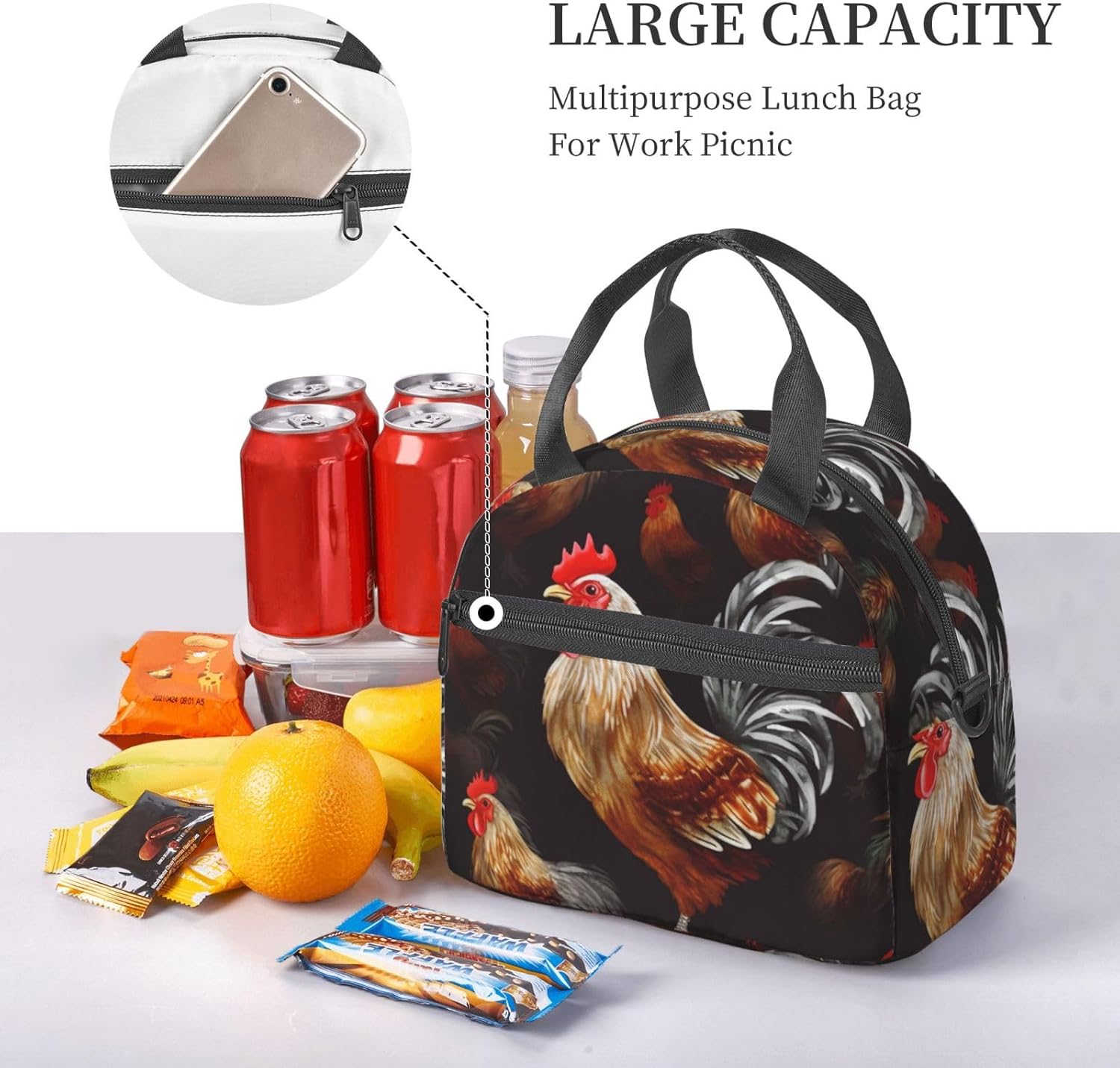 Shine Rooster – Lonchera térmica para mujeres y hombres, reutilizable, a prueba de fugas, bolsa de almuerzo refrigerante, portátil, para viajes,