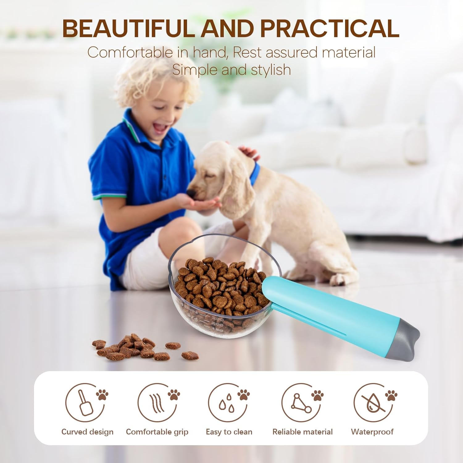Cuchara húmeda para perros y gatos para mascotas, 1 taza (8.5 fl oz), cuchara para alimentos secos y cuchara para alimentos húmedos y clip de bolsa,