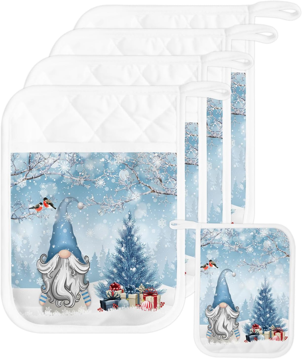 Juego de 5 soportes para ollas de árbol de Navidad, antideslizantes y aislantes de calor, juego de agarraderas de tela de toalla con bolsillo,