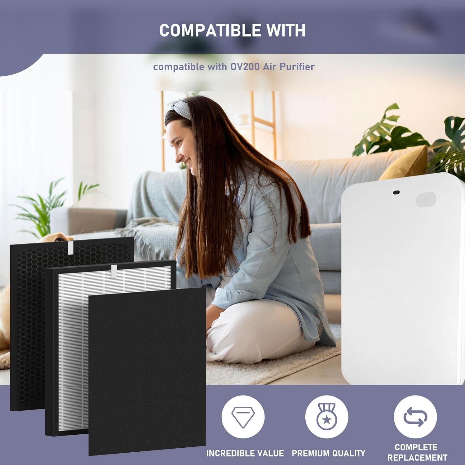 OV200 – Filtro HEPA de repuesto compatible con el purificador de aire Oransi OV200, comparado con el número de pieza RF200, sistema de filtración de