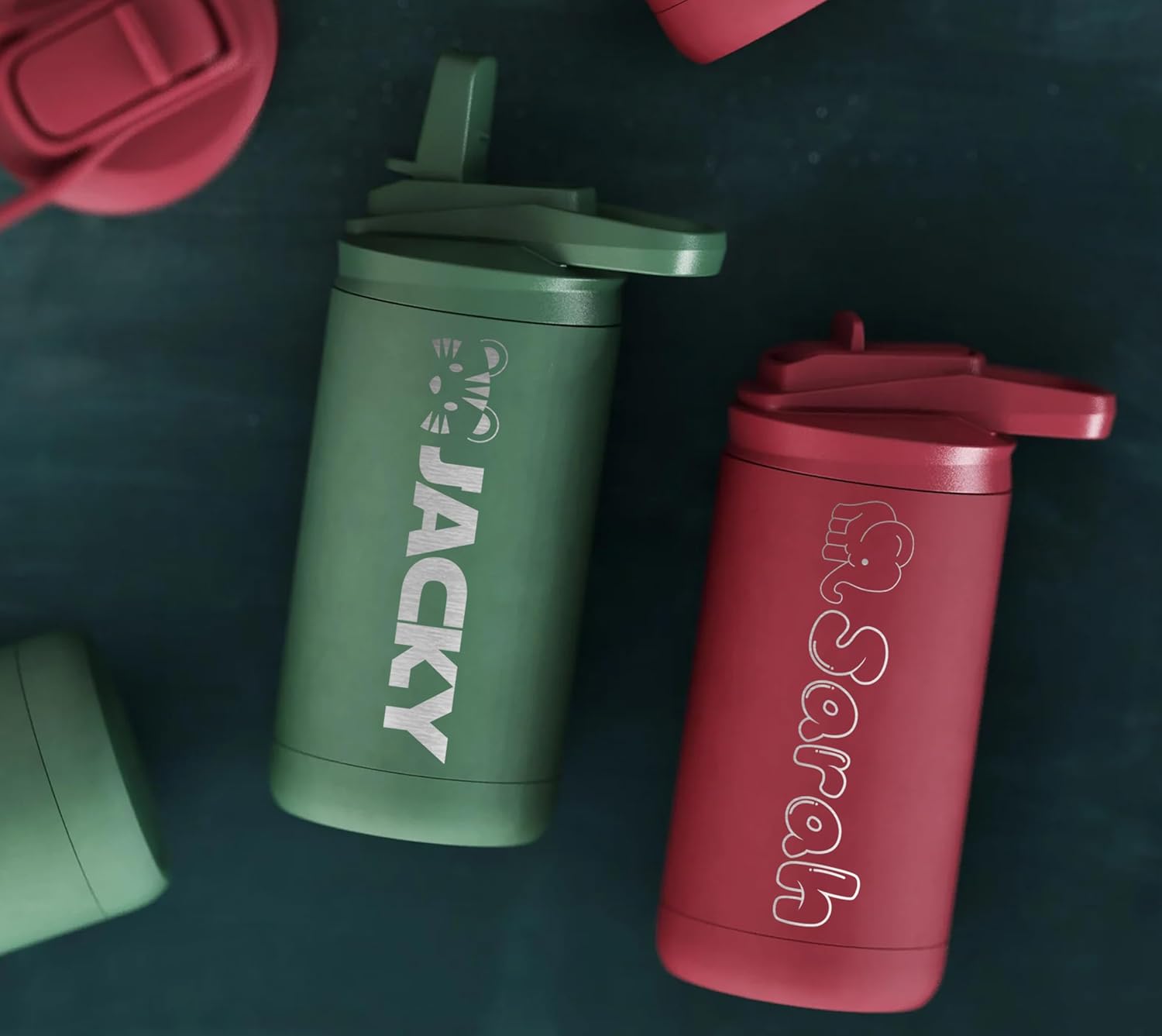 Botella de agua personalizada para niños y niñas, vaso personalizado de acero inoxidable de doble pared de 12 onzas con tapa de popote