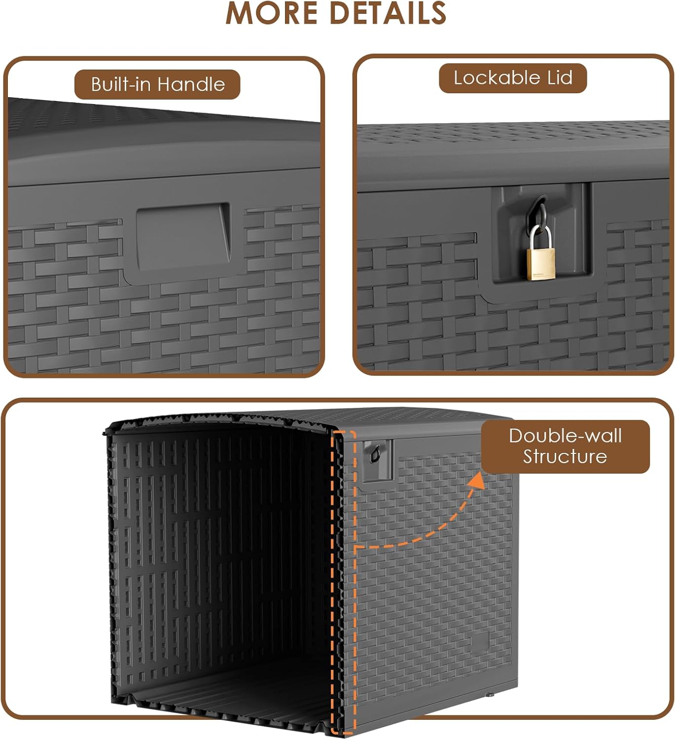 UDPATIO Caja de cubierta extragrande de 120 galones, caja de almacenamiento impermeable de doble pared, caja de resina duradera para exteriores,