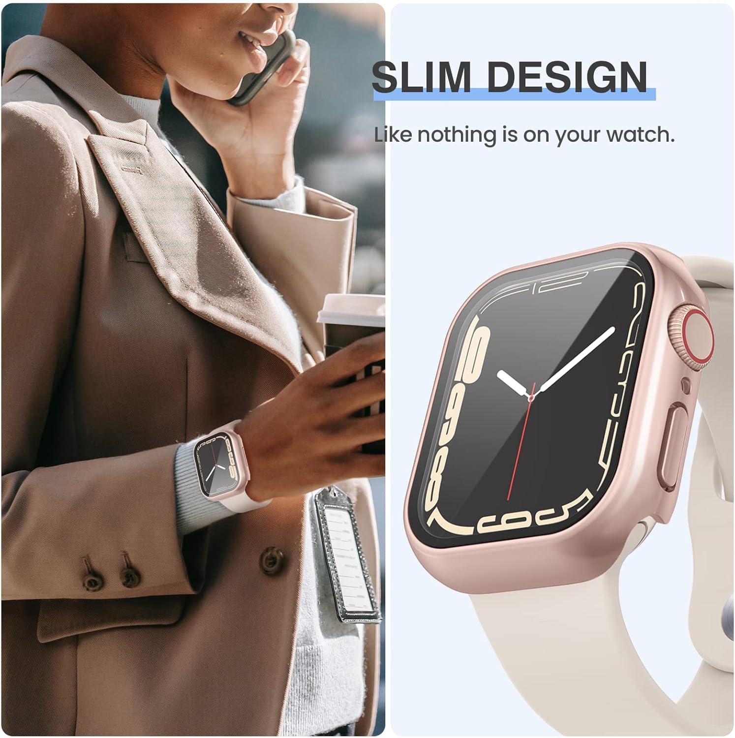 Tensea Paquete de 3 fundas protectoras de pantalla para Apple Watch Series 9, 8, 7, de 1.772 pulgadas, cubierta protectora para iWatch, película de