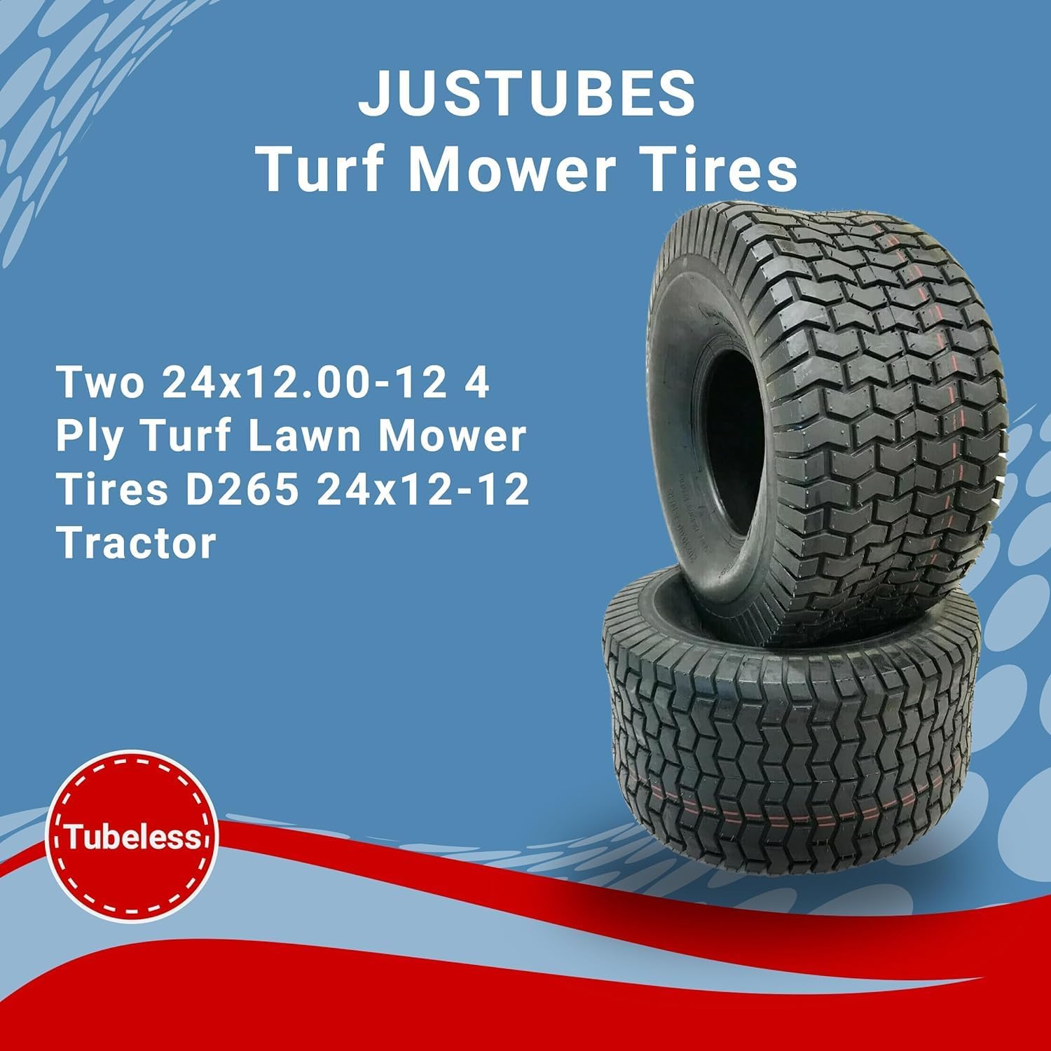 Dos neumáticos de tractor para cortacésped de 24 x 12.00-12 pulgadas, neumáticos traseros resistentes sin cámara de 24 x 12 x 12 pulgadas para una