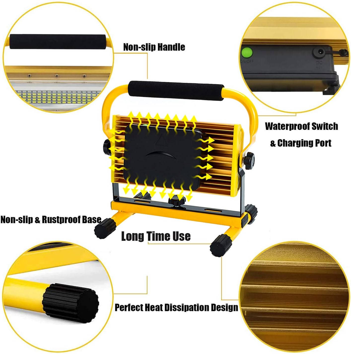 Luz de trabajo LED portátil recargable de 100 W, súper brillante, 7000 lm, luces de inundación LED impermeables para acampar al aire libre,