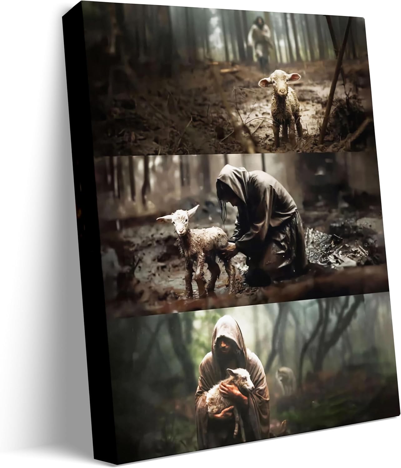 Jesus Paintings – Póster decorativo de satén con retrato de The Good Shepherd, decoración de pared religiosa para el hogar, dormitorio, 24 x 30