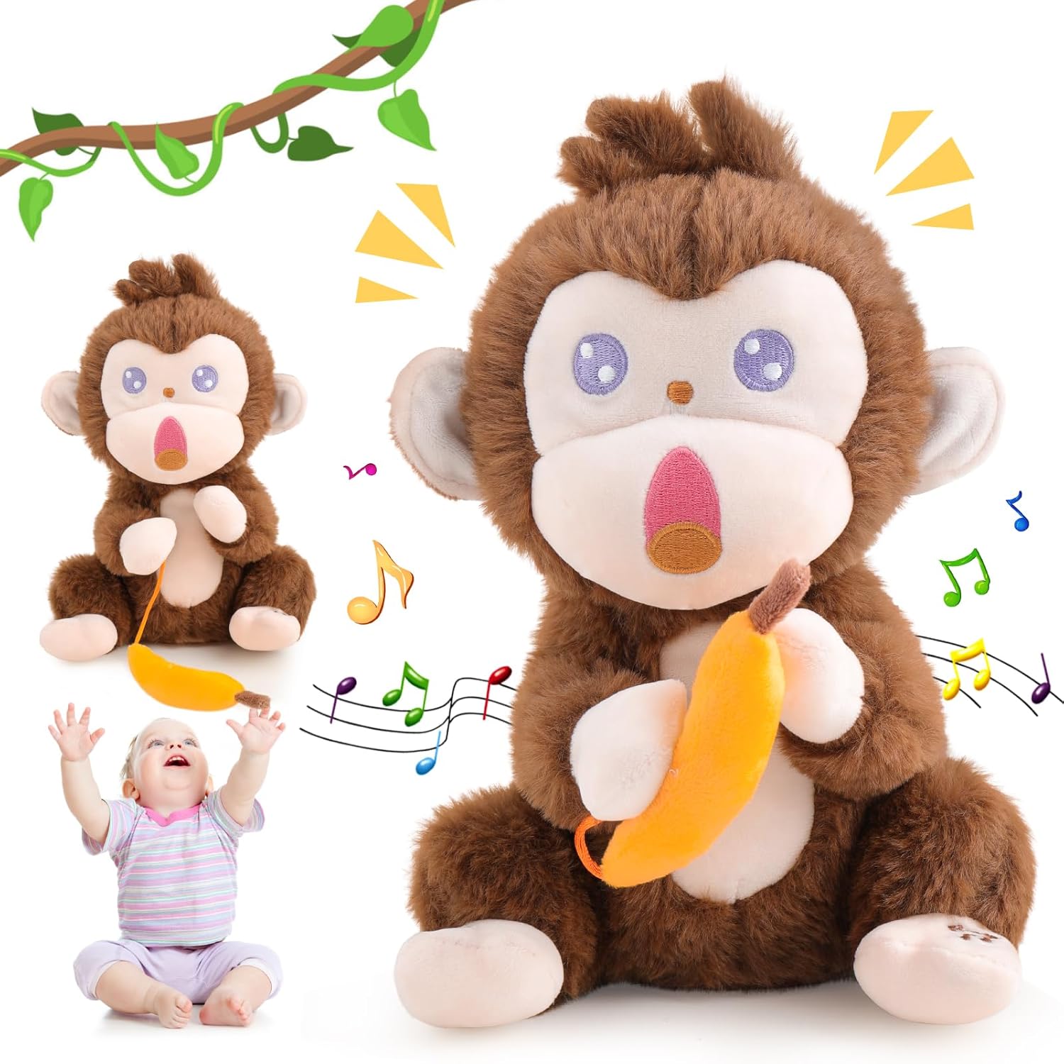 Emoin Monkey Stuffed Animals The Playful Monkey – Juguete interactivo de peluche de mono enojado, no tomes su plátano, mono interactivo, plátano,