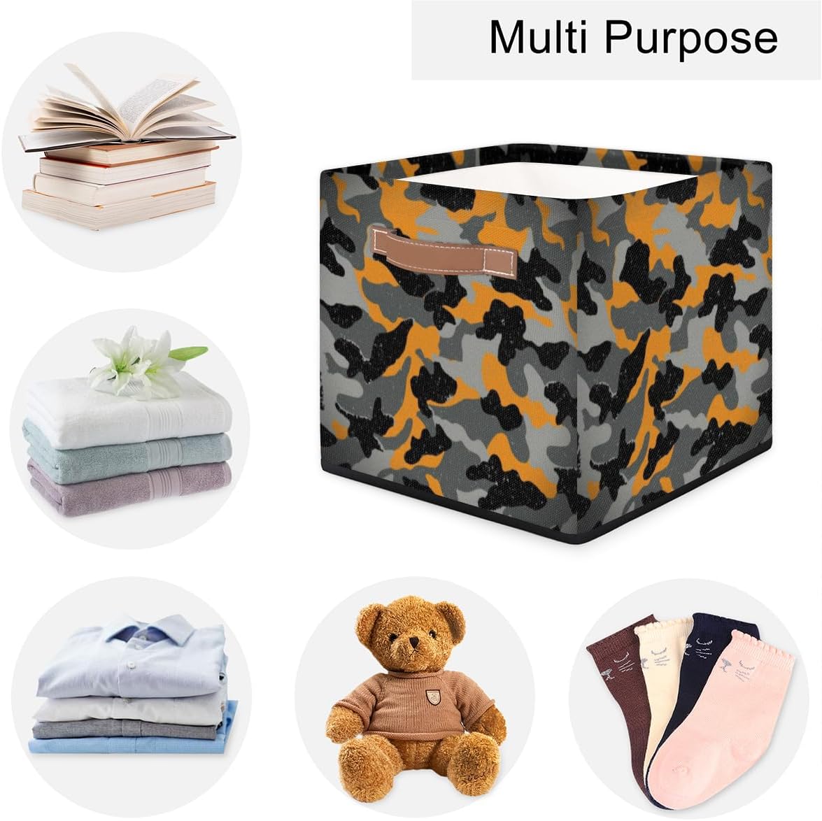 KOBLEN Cesta de almacenamiento cuadrada con diseño moderno de camuflaje, cesta de almacenamiento plegable para ropa, 13 x 13 pulgadas, cubo grande
