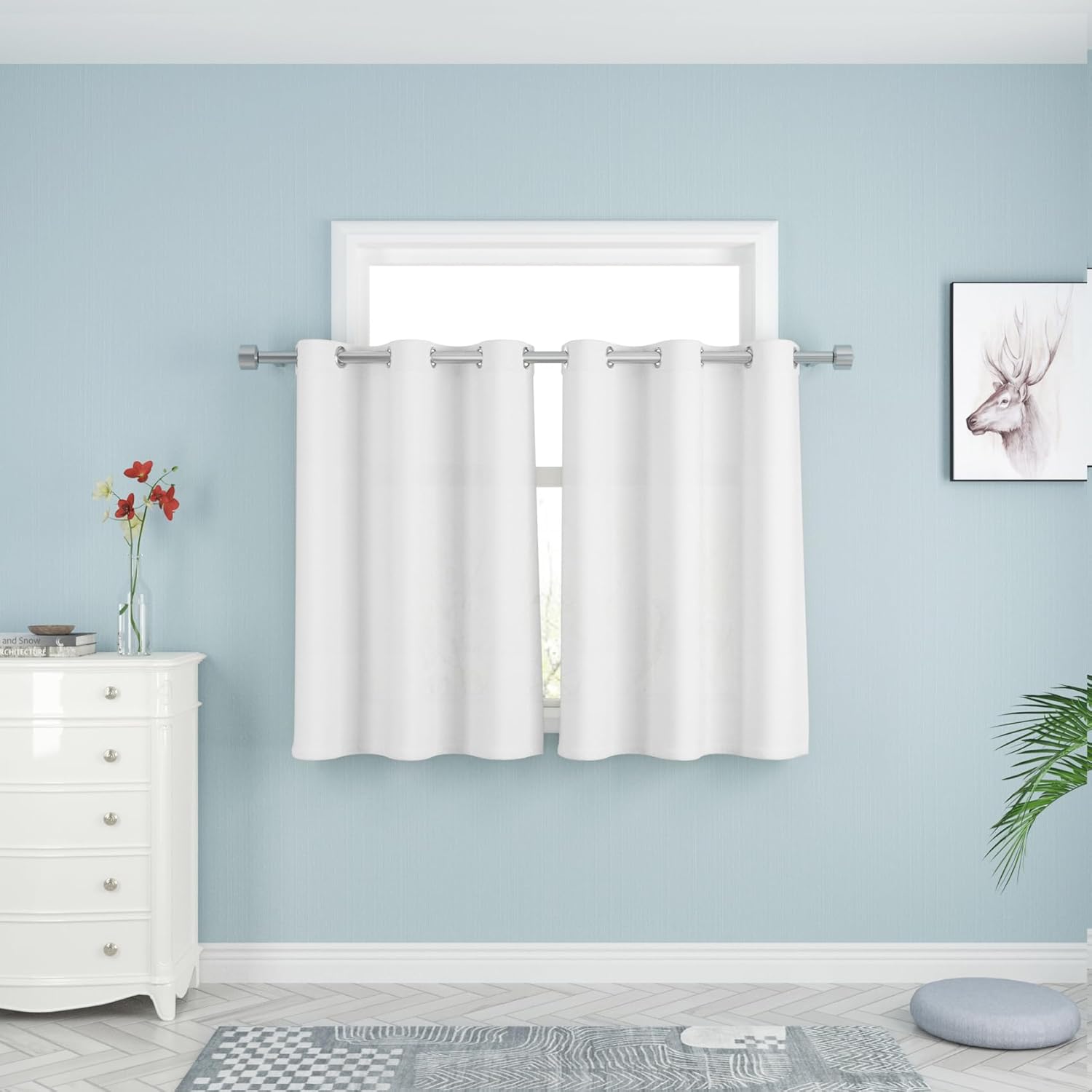 UPOPO Cortinas blancas para cocina sobre el fregadero, 36 pulgadas de largo, lino texturizado, cortinas cortas para baño, privacidad pequeña, mini