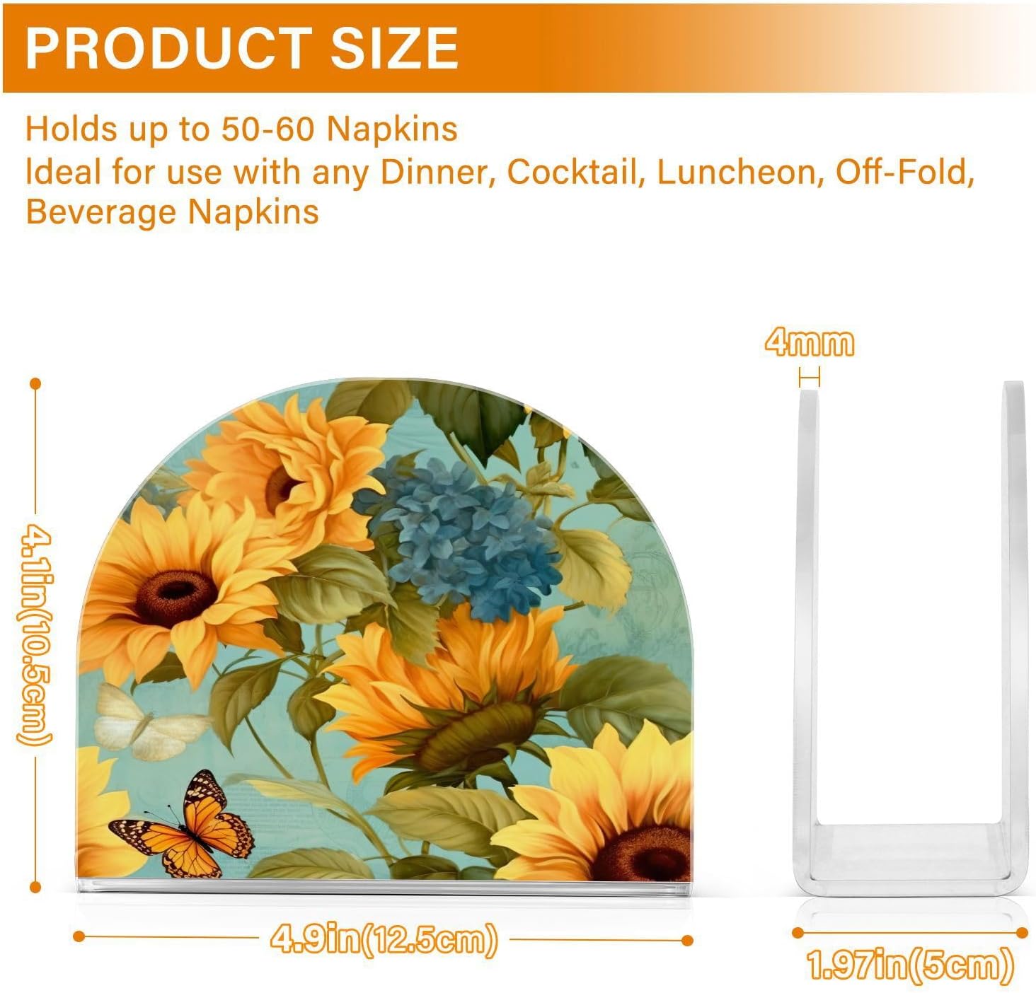 Sunflower and Butterfly Acrylic Napkin Holder Clear Crystal Tissue Paper Dispenser for Table, Kitchen Countertop, Restaurant, Decor