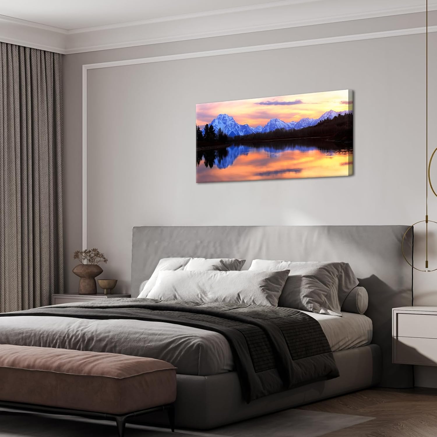 LevvArts Grand Teton – Lienzo decorativo para pared, diseño de paisaje del parque nacional, los tetons reflejados en el río serpiente en Oxbow Bend,