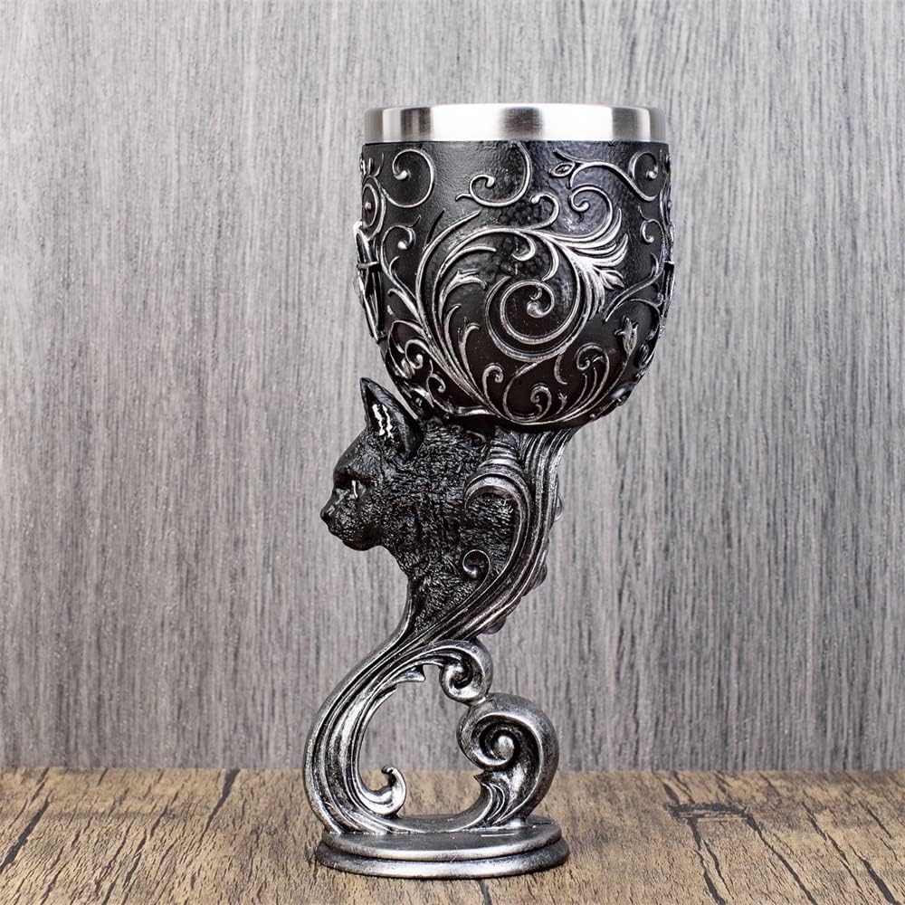 ZOHAIR Cáliz creativo 3D de gato, dragón, cráneo, unicornio, lobo, estilo punk, copa de vino de acero inoxidable de resina, regalo de Halloween y