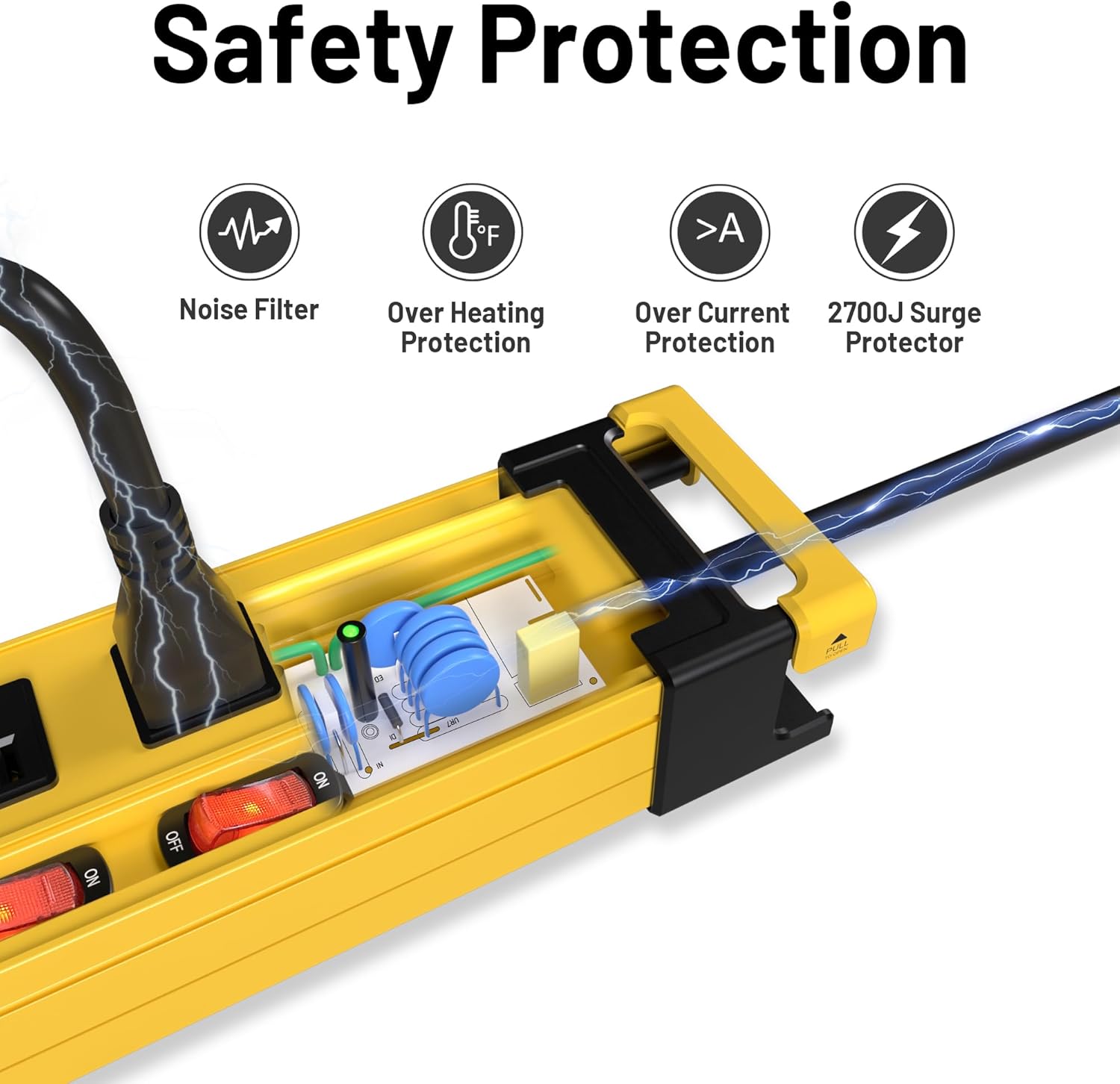 Regleta protectora contra sobretensiones 2700J con interruptores individuales y enchufe plano, regletas de alimentación de metal resistente de 6
