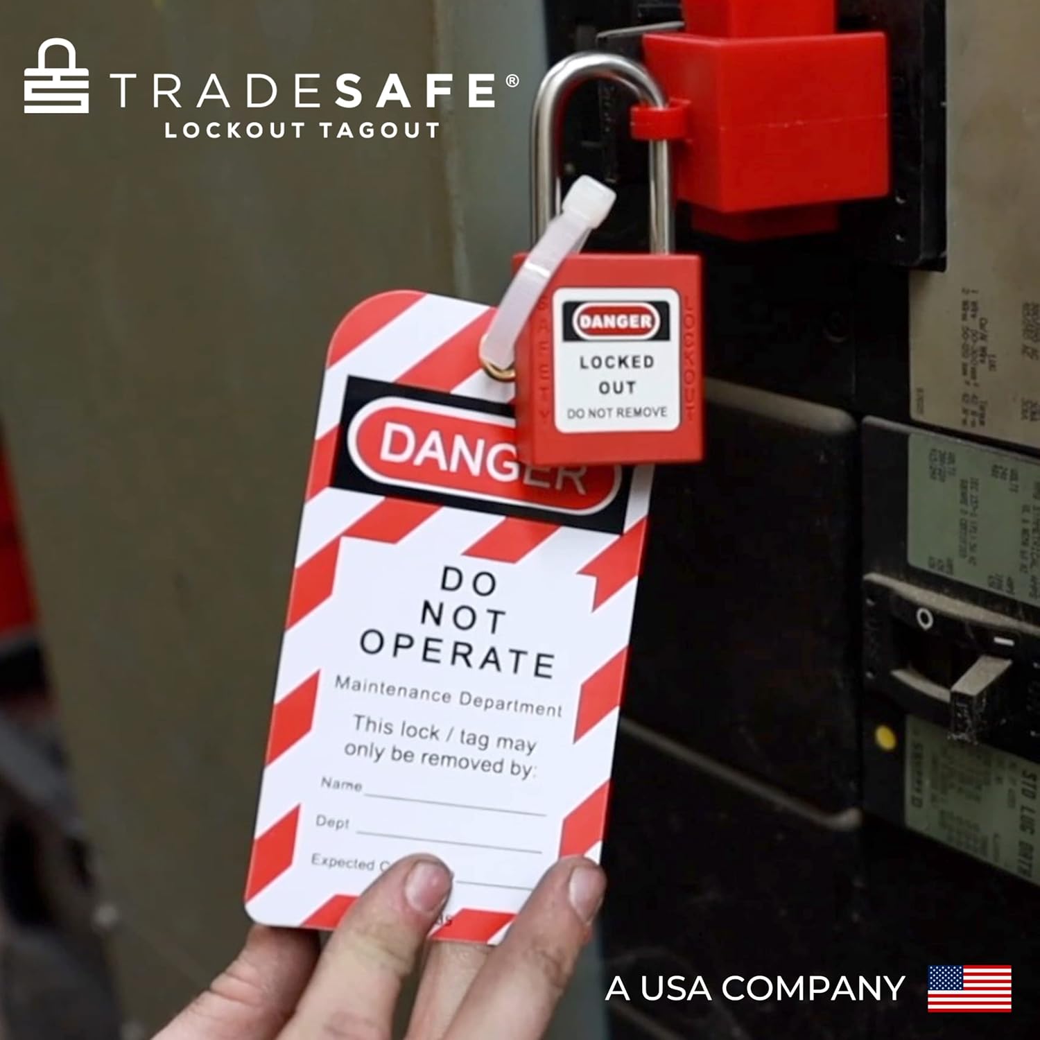 TRADESAFE Etiquetas de bloqueo – 10 etiquetas de peligro de no operar con 10 bridas, vinilo de alta calidad de 32 mil, etiquetas de loto compatibles