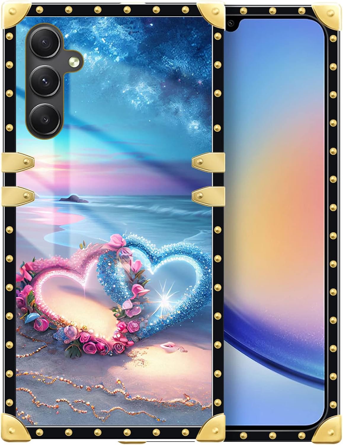 DAIZAG Funda compatible con Samsung Galaxy A14 5G Romántica Playa Parejas Love Phone Case Golden Square Soft TPU a prueba de golpes Funda protectora