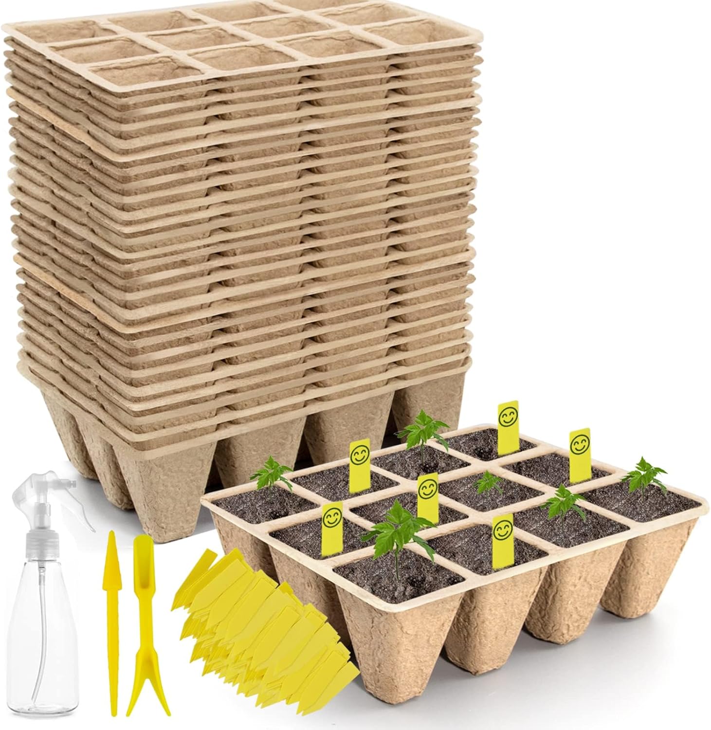 SYITCUN Bandeja de inicio de semillas de 480 células, paquete de 40 unidades para plantar semillas, macetas de turba biodegradables, kit de