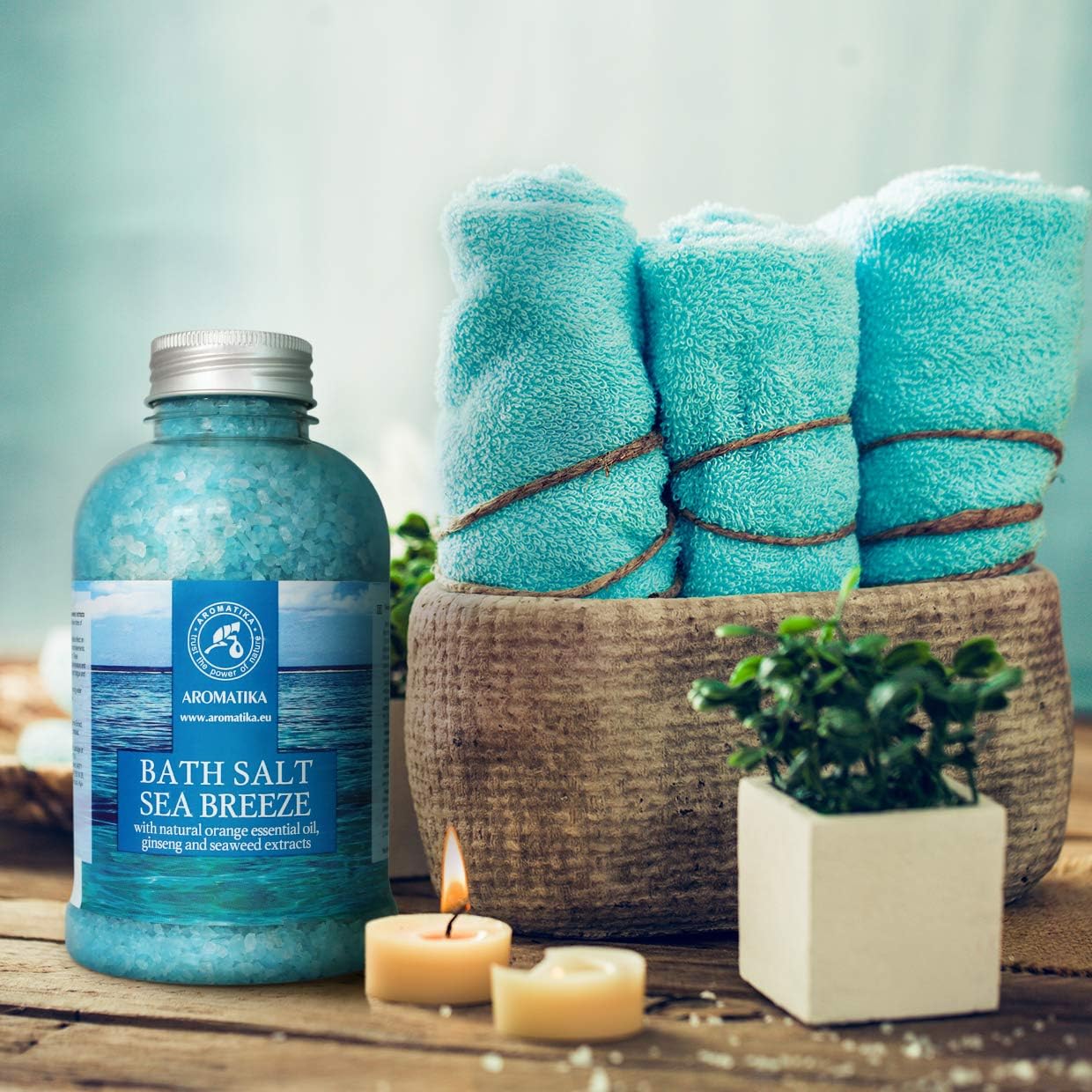 Bath Salt Sea Breeze de 21.16 onzas con aceites esenciales naturales, naranja, ginseng y algas marinas, lo mejor para un buen sueño, relajante,