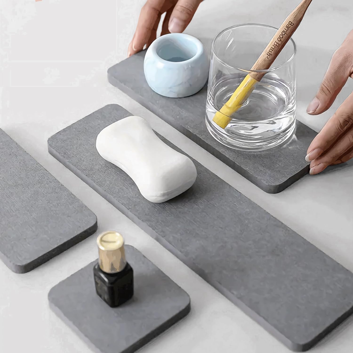 Juego de 5 posavasos de diatomita absorbentes de agua, soporte para jabón de tierra de diatomeas, bandeja de piedra absorbente de agua para jabones,