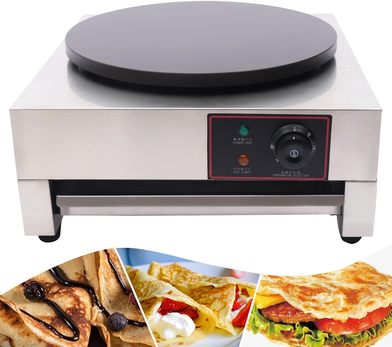 Máquina de panqueques eléctrica comercial de 1700 W, antiadherente de acero inoxidable 430 para el hogar, cocinas, restaurantes, tiendas de postres