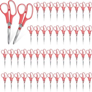 Therwen Paquete de 50 tijeras multiusos a granel, tijeras de corte de tela de acero inoxidable, tijeras afiladas para manualidades, asas de agarre Therwen Paquete de 50 tijeras multiusos a granel, tijeras de corte de tela de acero inoxidable, tijeras afiladas para manualidades, asas de agarre