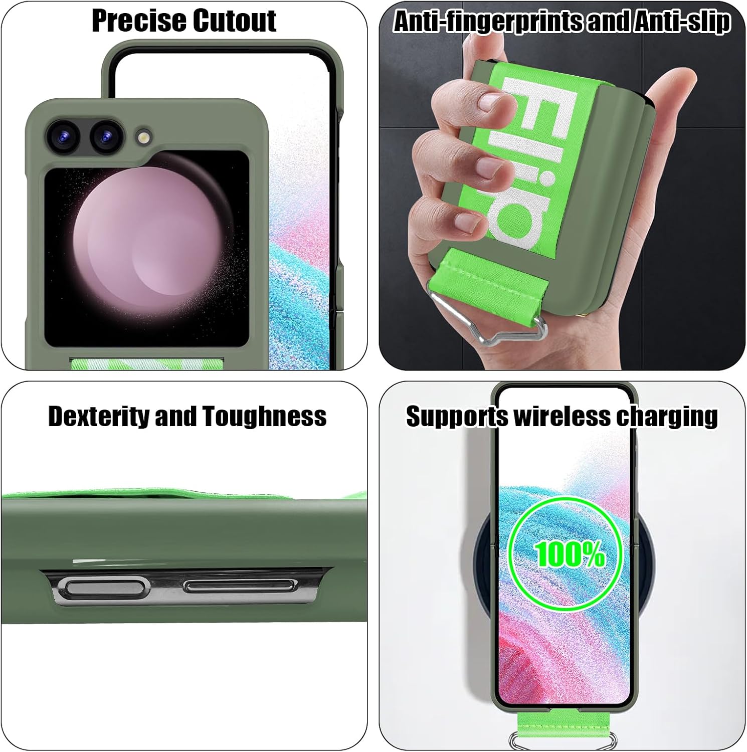 Funda para Galaxy Z Flip 5 con correa, protección de bisagra de nailon, carcasa rígida de PC Z Flip 5 con correa de mano ajustable para mujeres y