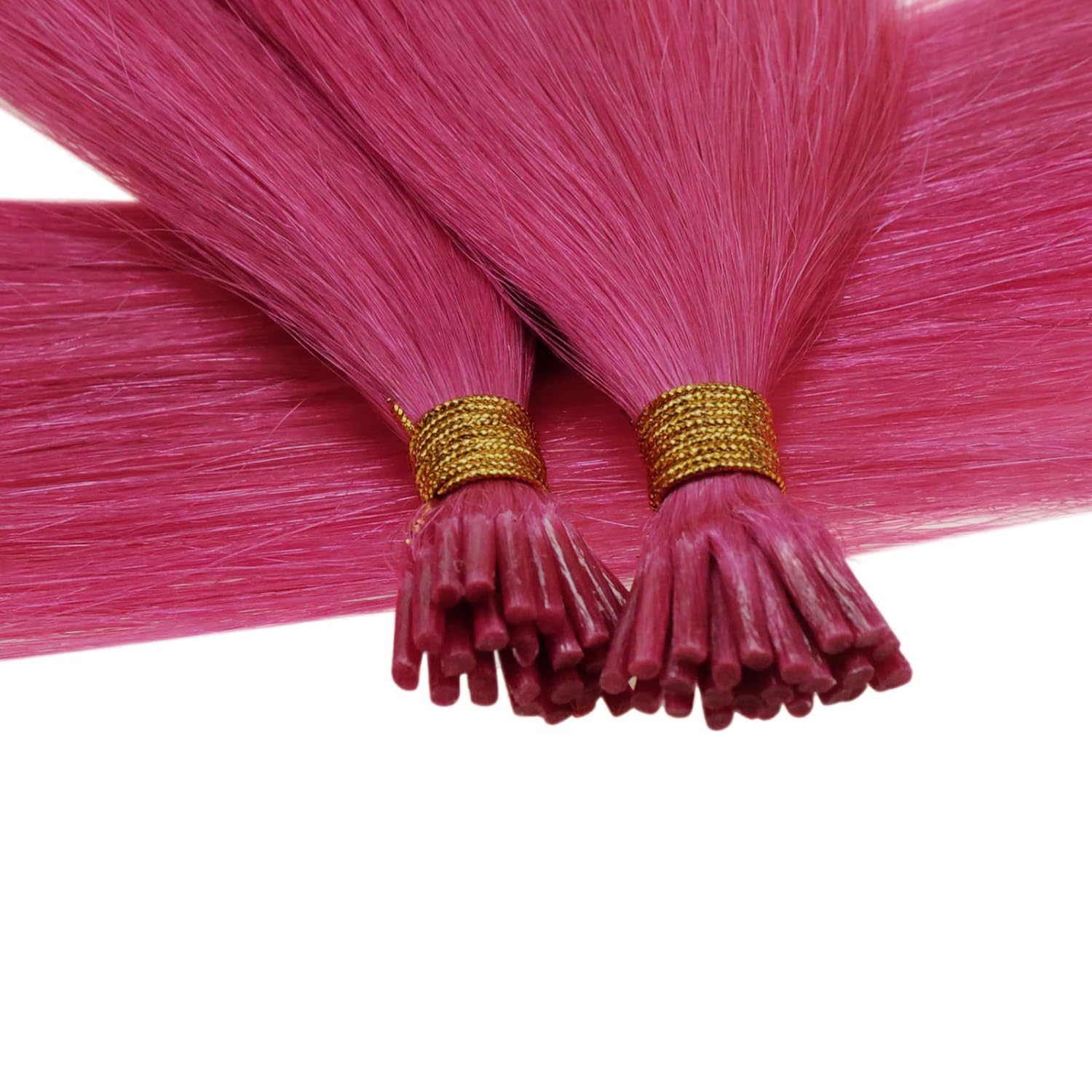 RUNATURE Extensiones de cabello humano rosa con punta en I de 20 pulgadas, extensiones de cabello rosa con punta en I, extensiones de cabello humano
