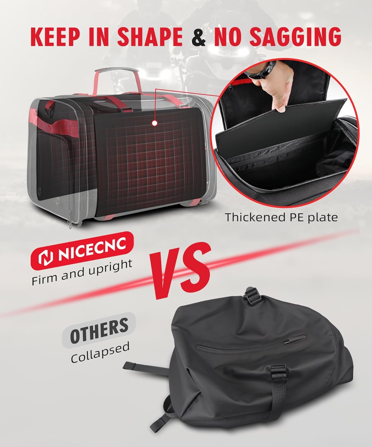 NICECNC Bolsa de equipaje para motocicleta, bolsa de asiento trasero de motocicleta expandible de 53 litros, bolsa universal de almacenamiento para