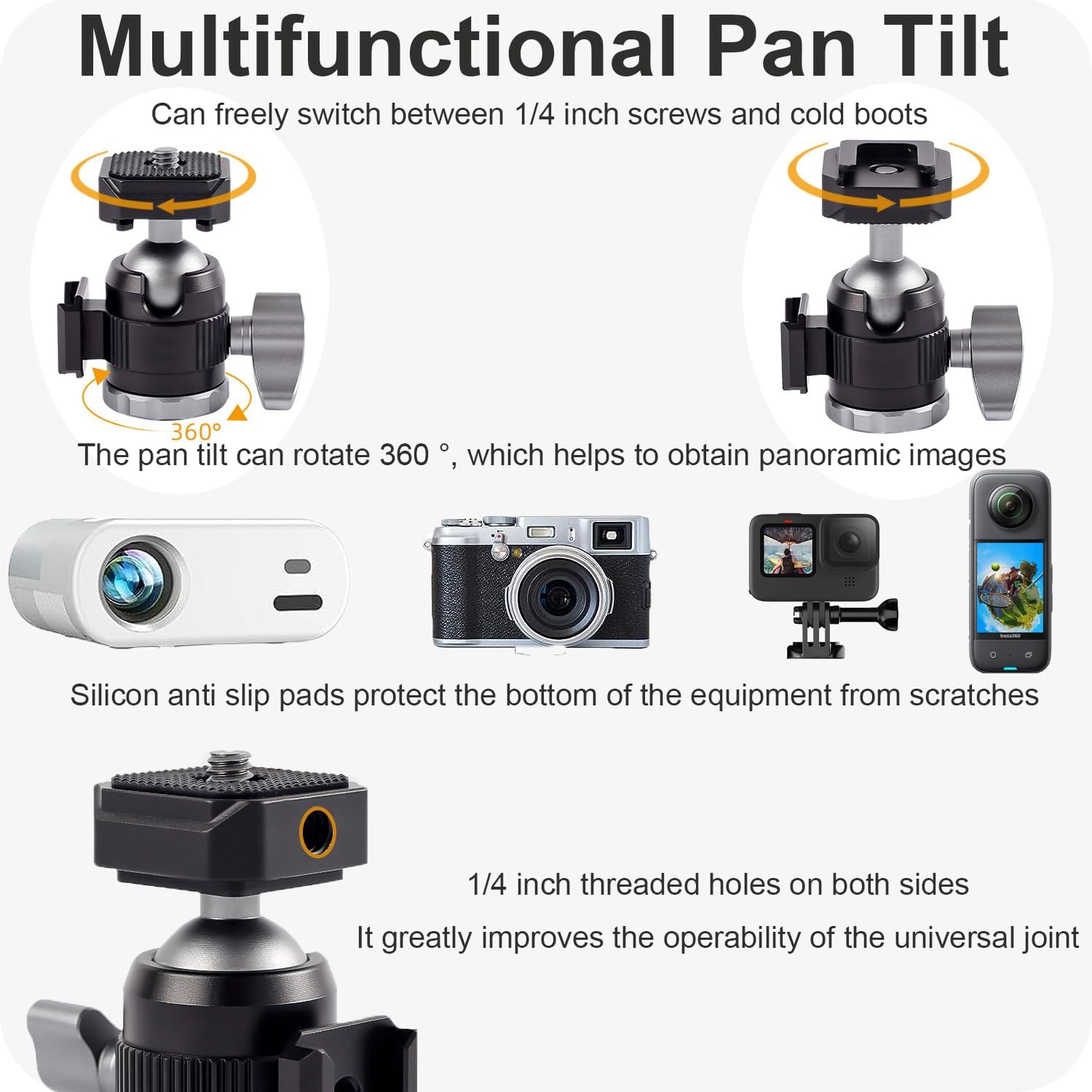 FitStill Mini trípode para cámara selfie stick con doble zapata fría 360 cabeza de bola, trípode de mesa extensible para DJI Go Pro Hero 1211109876