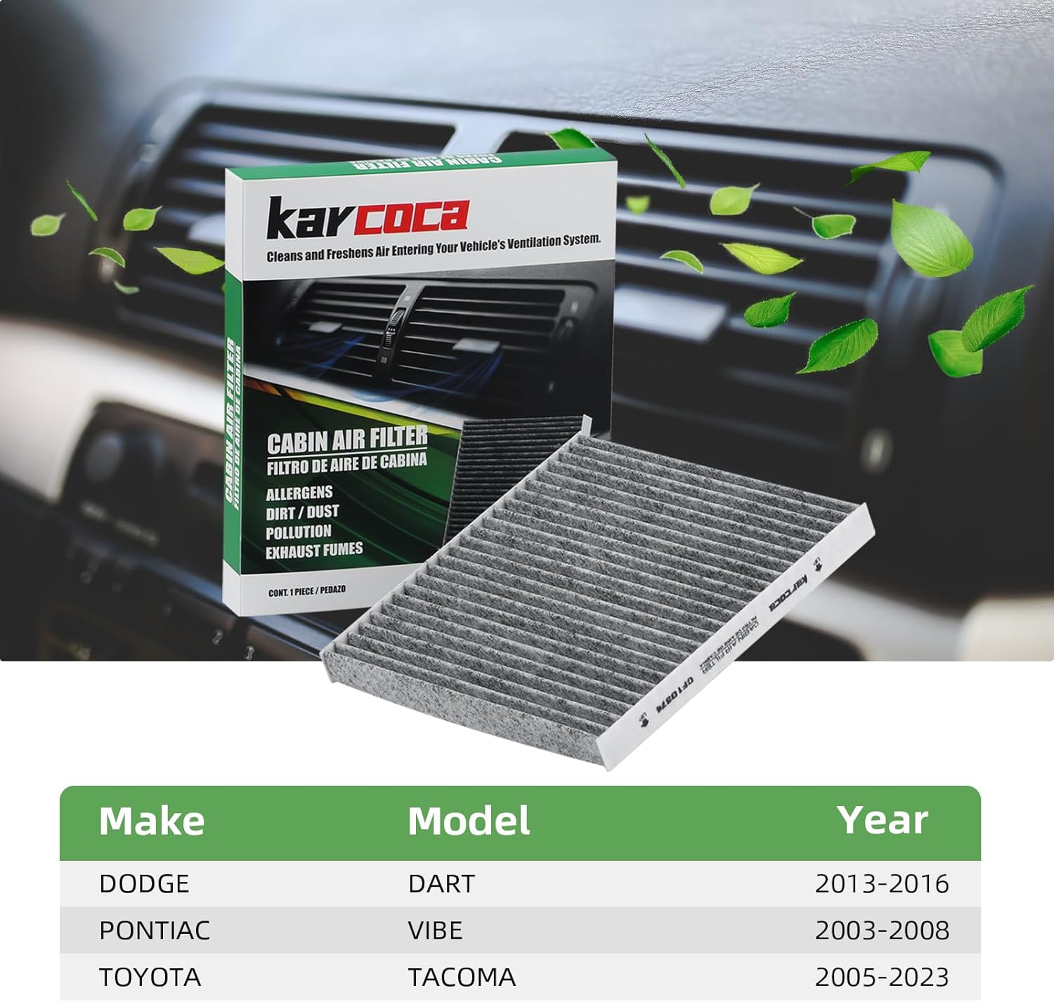 CF10374 Filtro de aire de cabina prémium con carbón activado compatible con Toyota Tacoma 2005-2022, DODGE DART 2013-2016, Pontiac Vibe 2003-2008