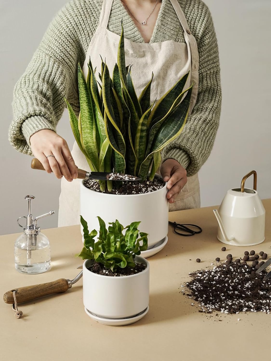 LE TAUCI Macetas de cerámica, macetas de 8 + 10 pulgadas para plantas, macetas de interior para el hogar y la oficina, macetas modernas para