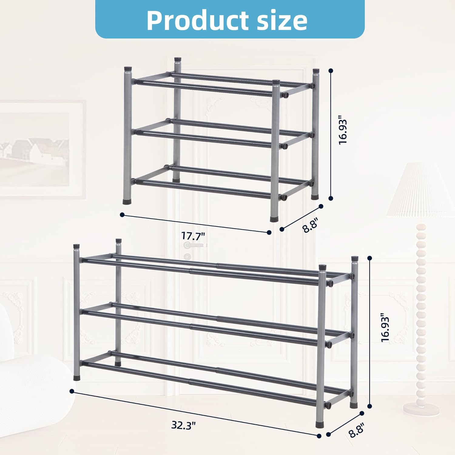 STORAGE MANIAC Zapatero expandible, zapatero apilable para armario, organizador de zapatos pequeño para entrada, zapatero ajustable para garaje,