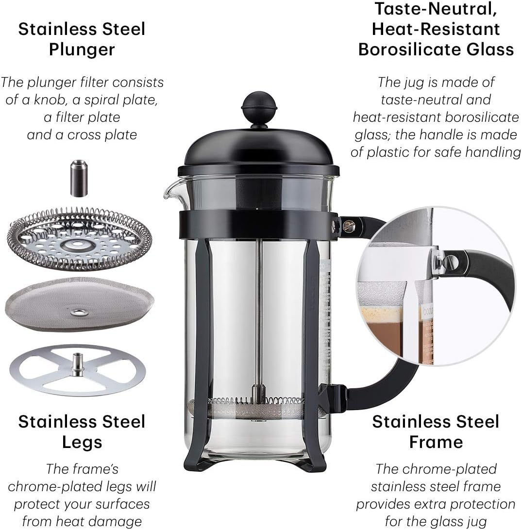 Bodum Chambord – Cafetera de prensa francesa, Jarra de vidrio, Blanco