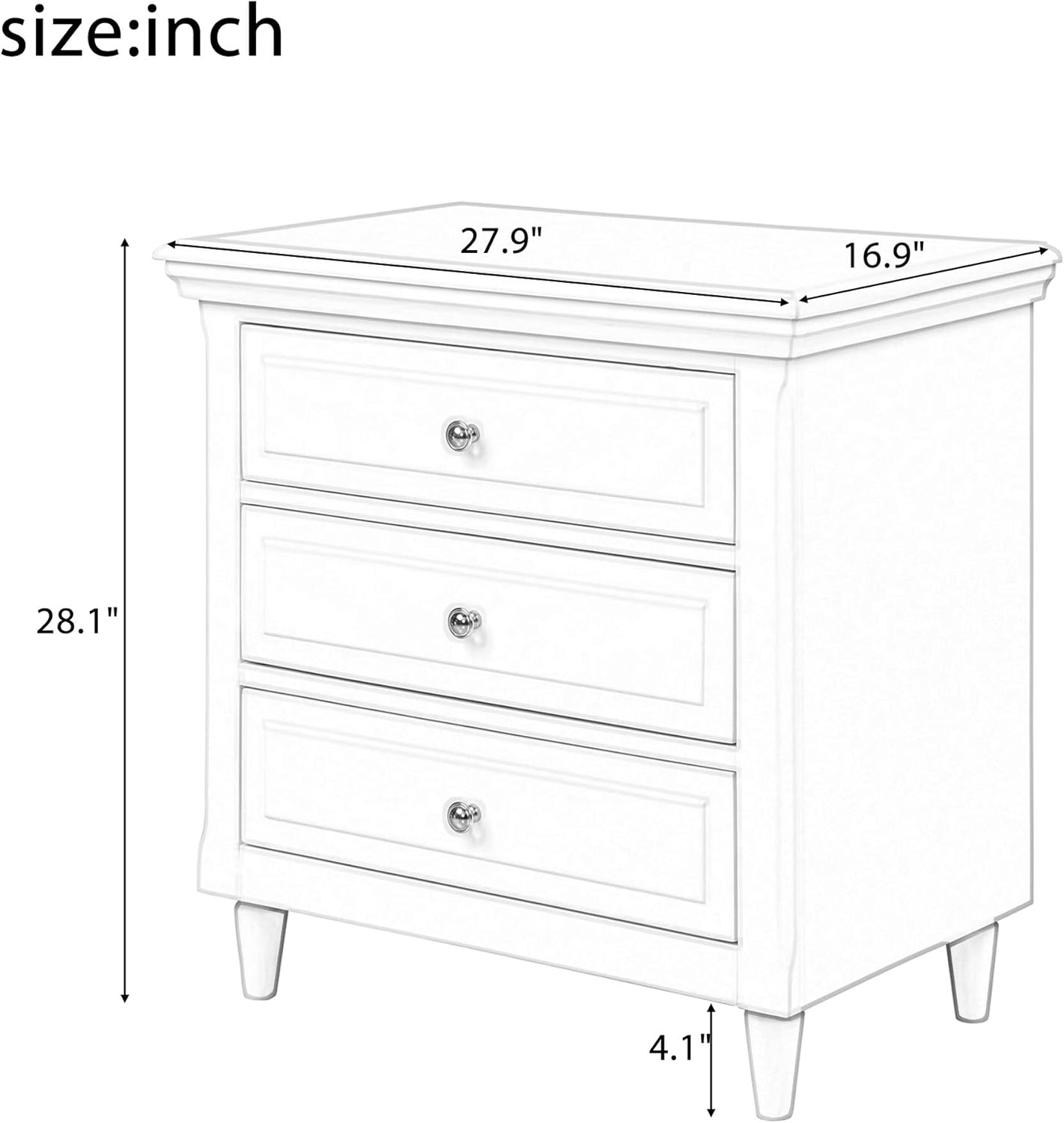 ARCLIS Mesita de noche con 3 cajones, moderna mesa auxiliar de madera, mesita de noche para dormitorio, sala de estar