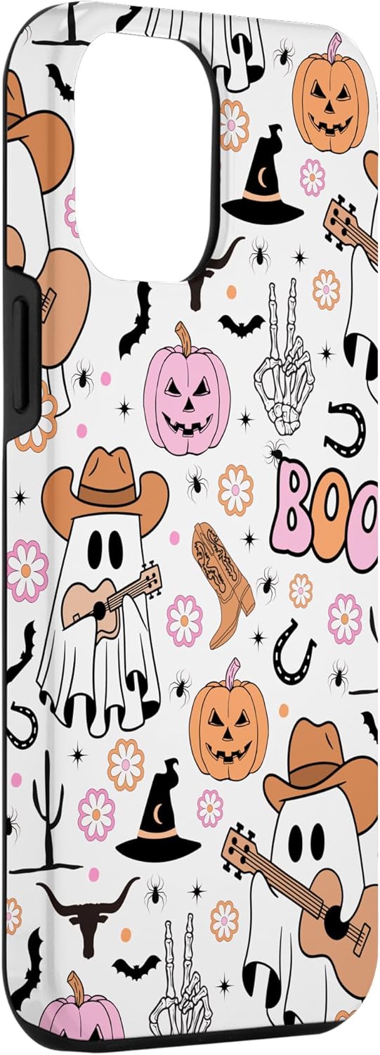Funda para iPhone 12 Pro Max Fantasma Fantasma Vaquero Lindo Halloween Boo Western Retro Pastel