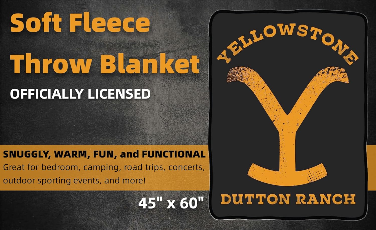 Yellowstone – Manta de forro polar suave, logotipo con inscripciones en Y, acogedora tela ligera de felpa, con licencia oficial de 45 x 60 pulgadas
