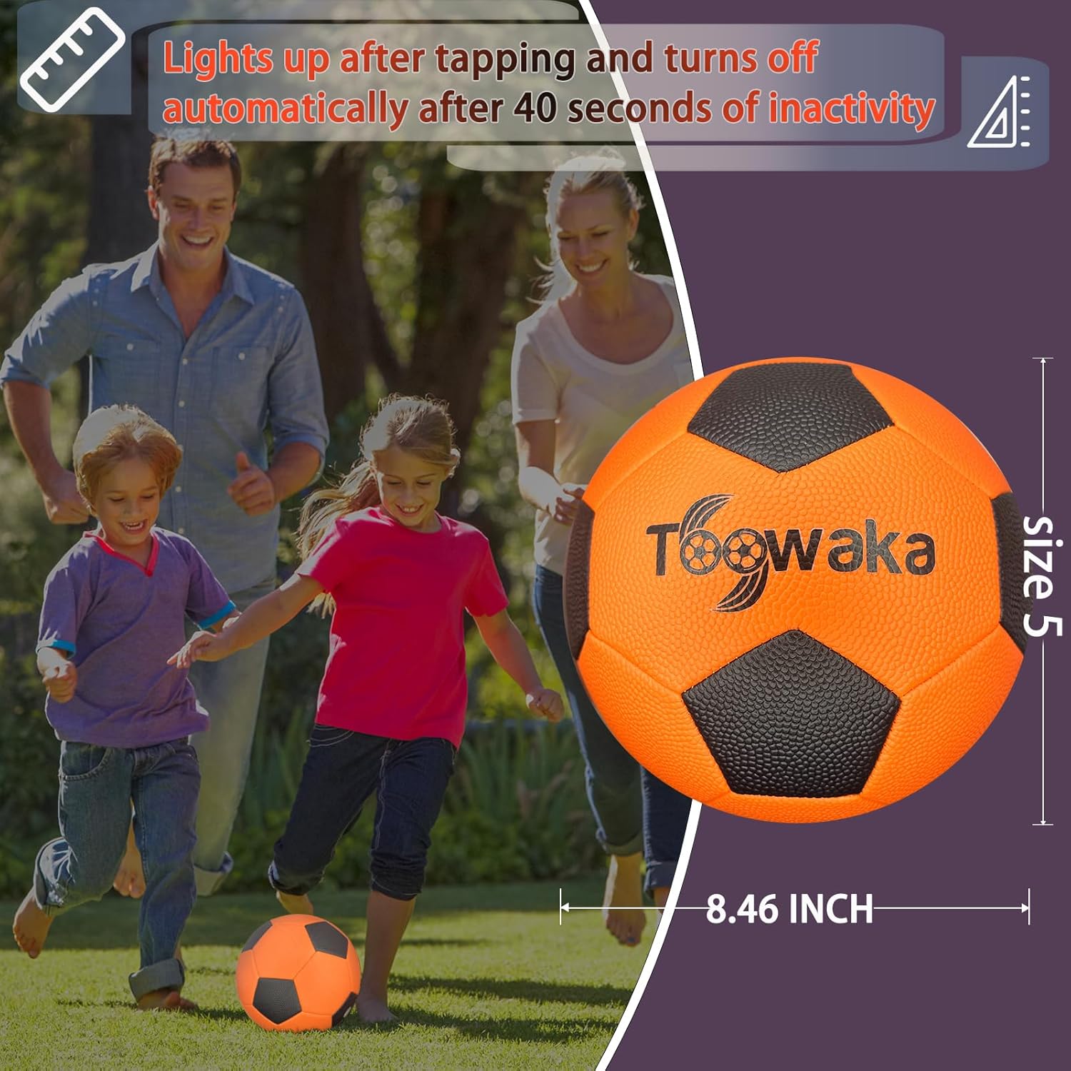 Toowaka Balón de fútbol iluminado, tamaño 5 que brilla en la oscuridad, pelota de fútbol LED con luces LED preinstaladas, baterías incluidas Balón