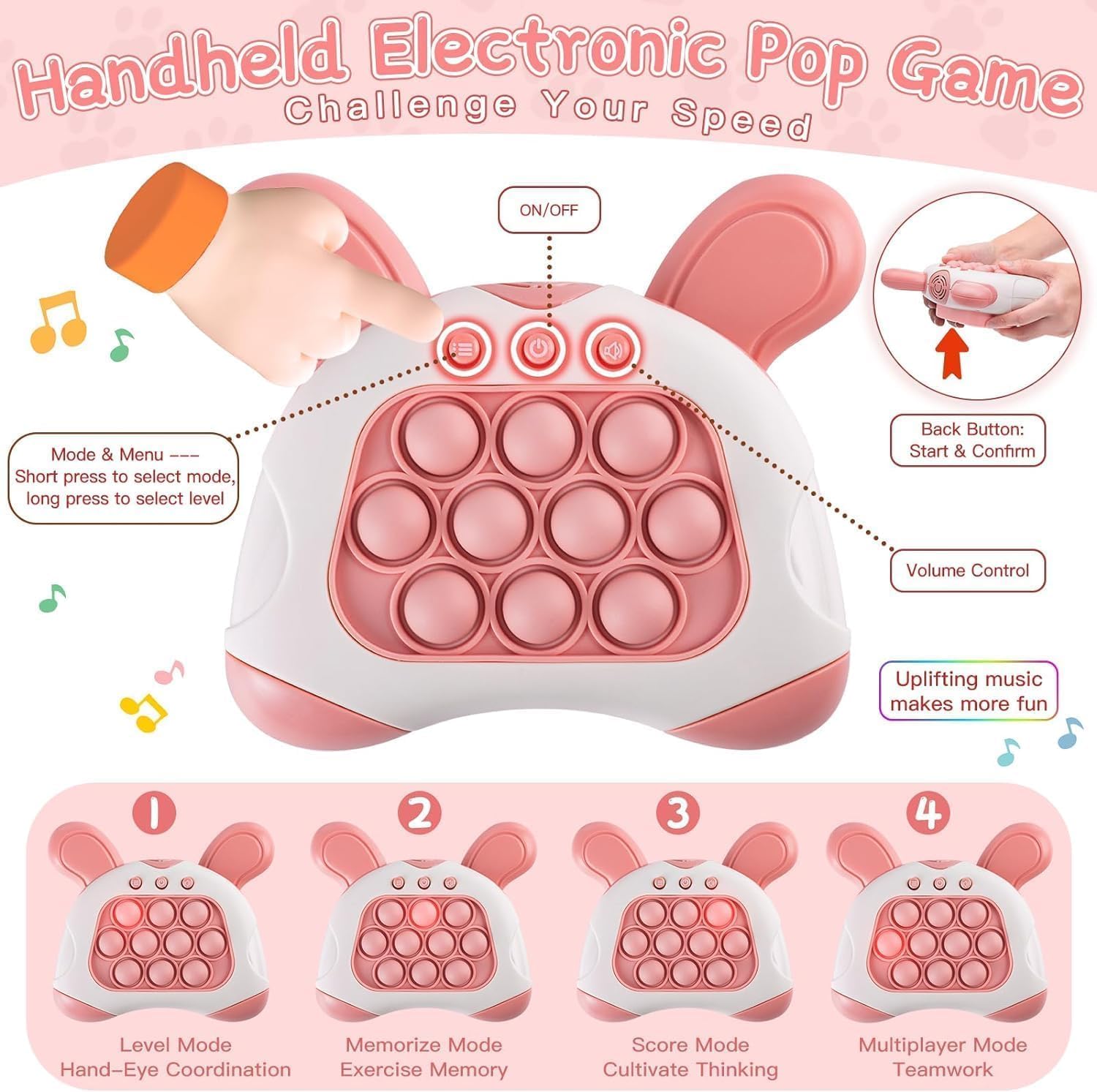 Juguete de empuje rápido con luces  Juego de burbujas de empuje rápido, juego antiestrés, juguete de reventar luz para niños, niños y adultos (rosa)