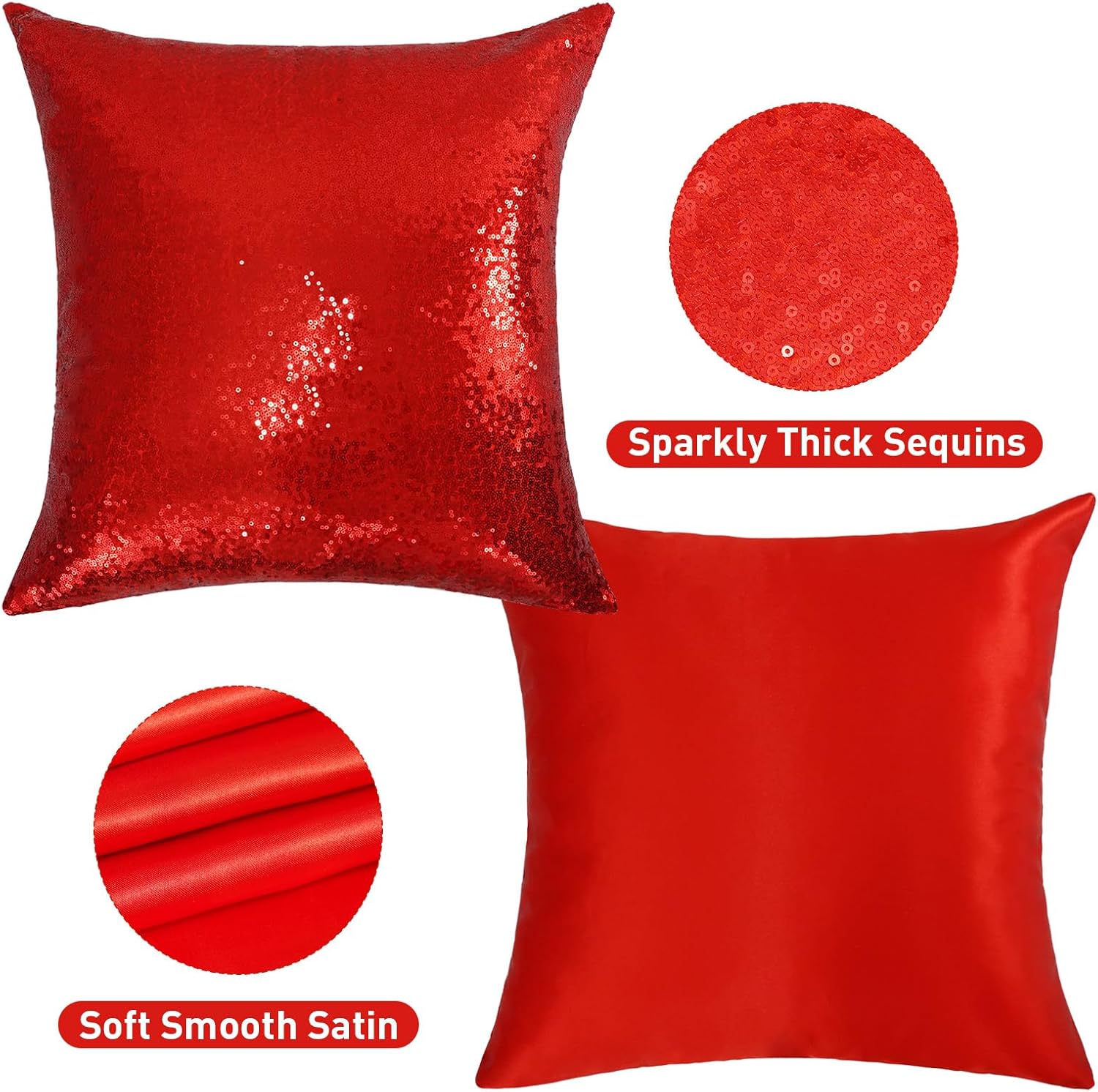 SquarePie Juego de 4 fundas de almohada de lentejuelas, 18 x 18 pulgadas, fundas de almohada decorativas rojas, fundas de cojín cuadradas brillantes