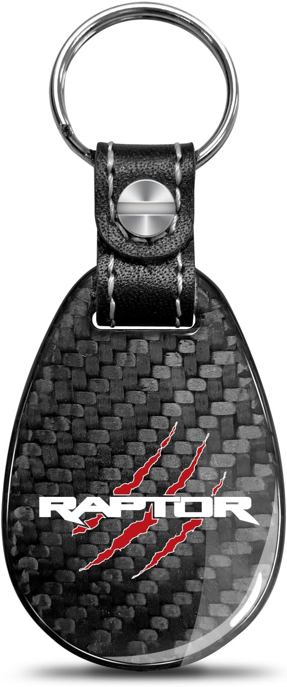 Compatible con marcas de garra Ford F-150 Raptor, fibra de carbono negra real con correa de cuero, llavero grande de lágrima