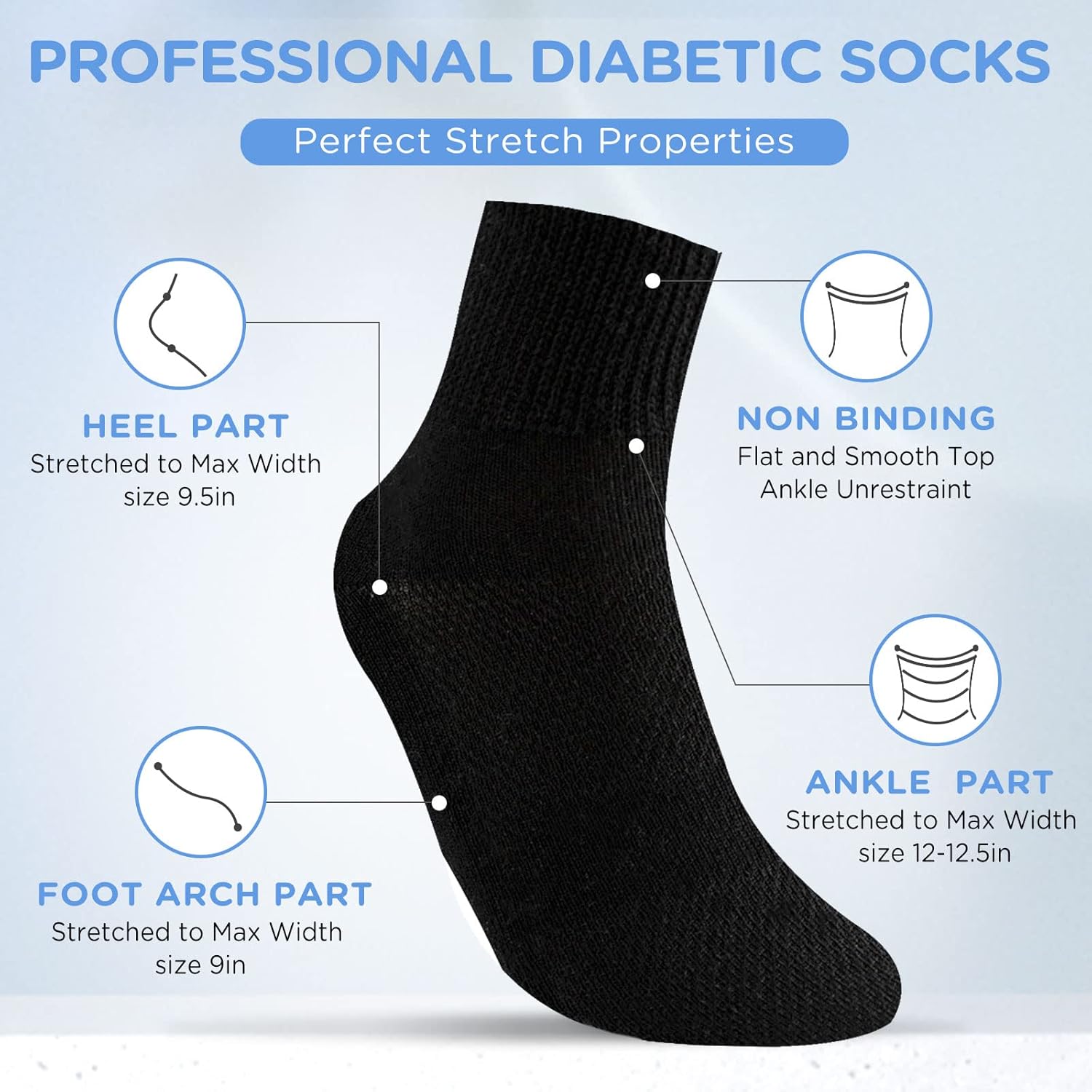 Bulinlulu – Calcetines para diabéticos para mujeres y hombres, 6 pares de calcetines de tobillo para diabéticos no vinculantes, calcetines anchos
