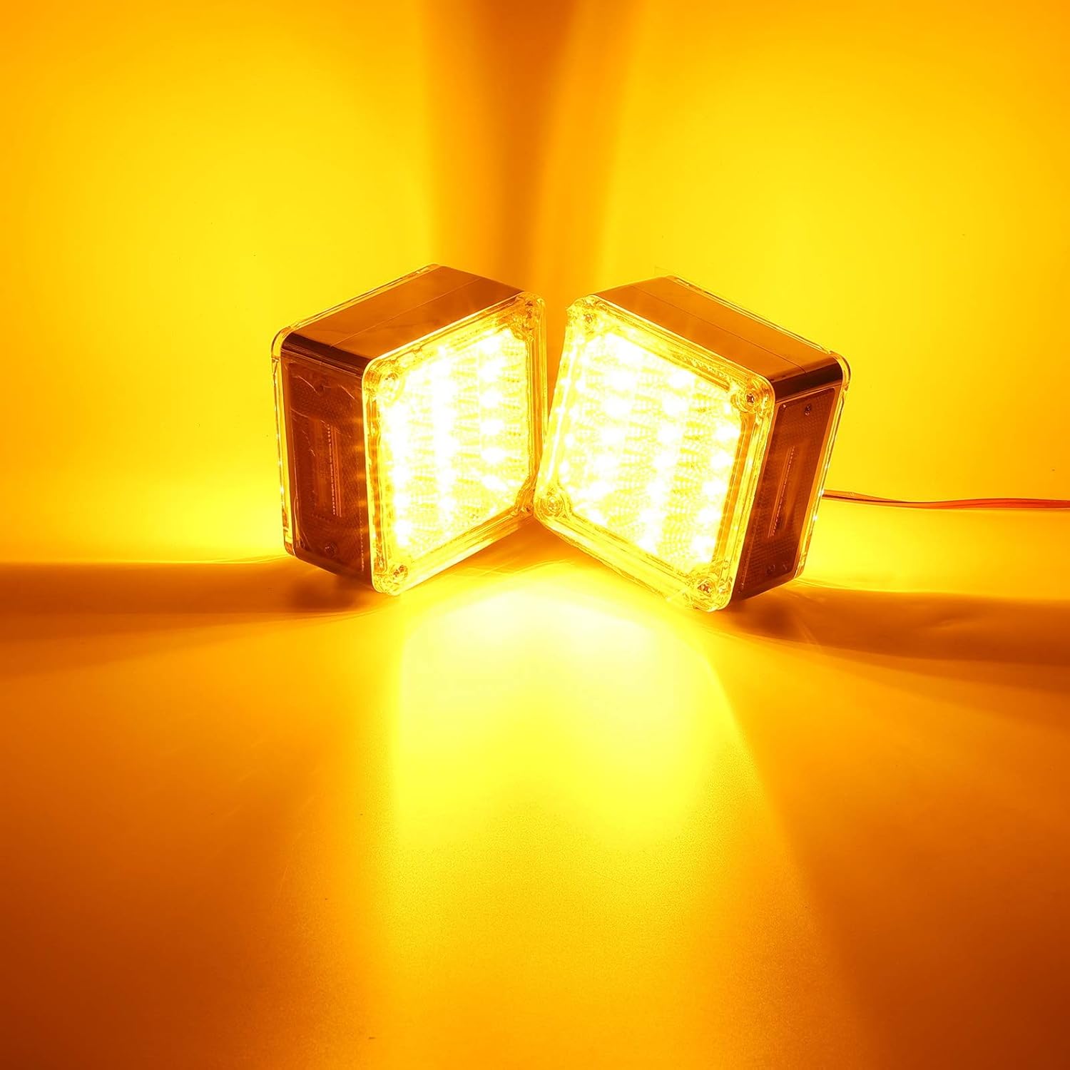 Partsam 2 luces LED cuadradas de doble cara, luces direccionales de estacionamiento, lente transparente, ámbarámbar, 39 luces LED cuadradas con