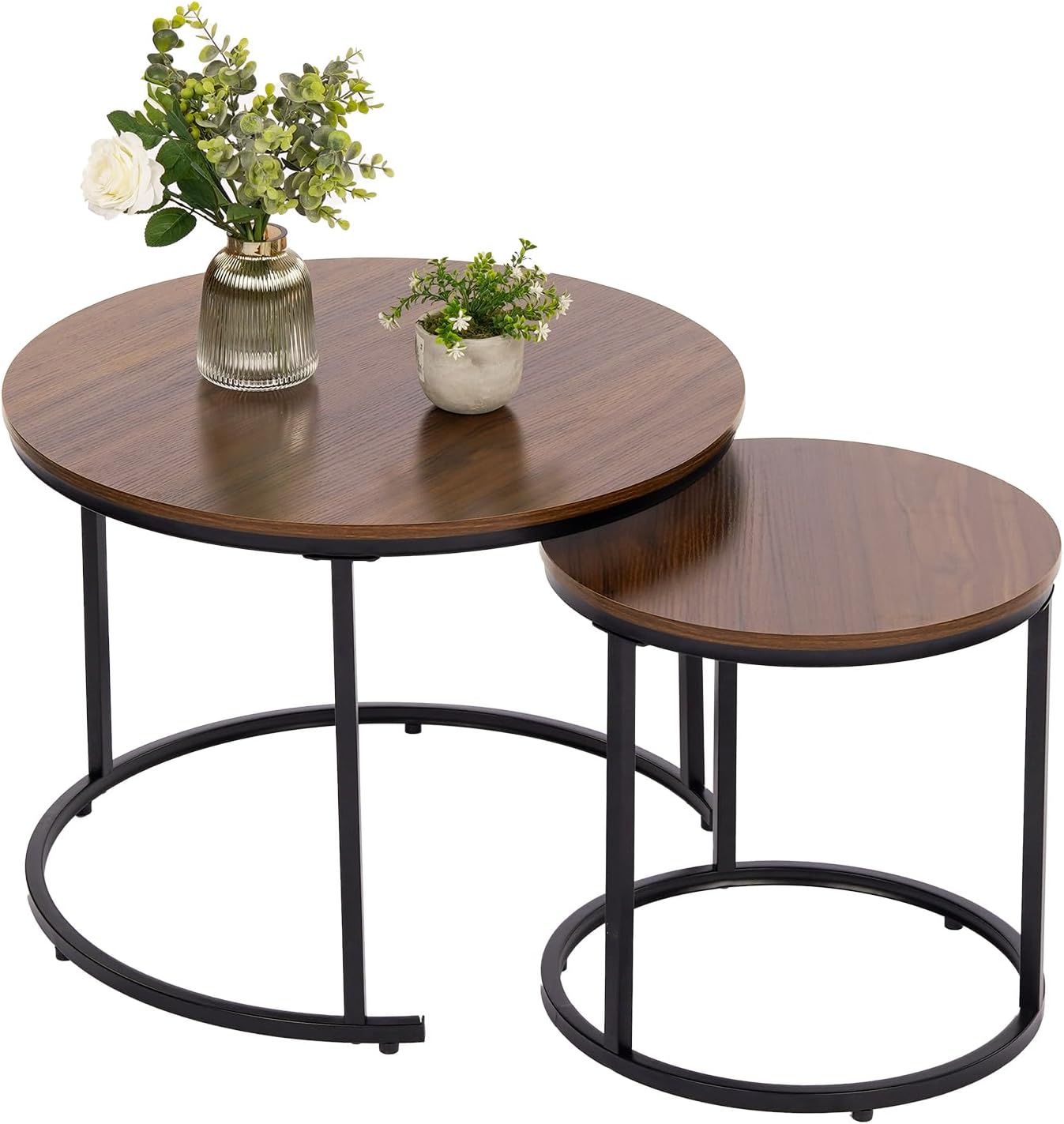 Mesa de centro anidable, mesas redondas anidables de 23.6 pulgadas, juego de 2, mesas decorativas apilables con marco de metal para sala de estar y